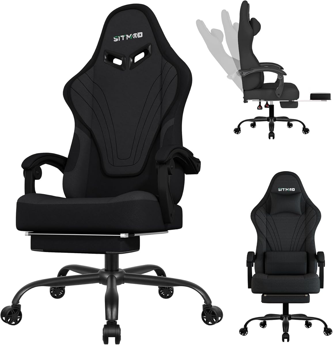Gaming Chair, Big and Tall Gaming Chairs for Adults with Footrest and Lumbar Support, Comfortable Ergonomic Fabric Computer Chair 400 lbs, 360° Swivel, Height Adjustable Video Gamer Chair, Silla Gamer