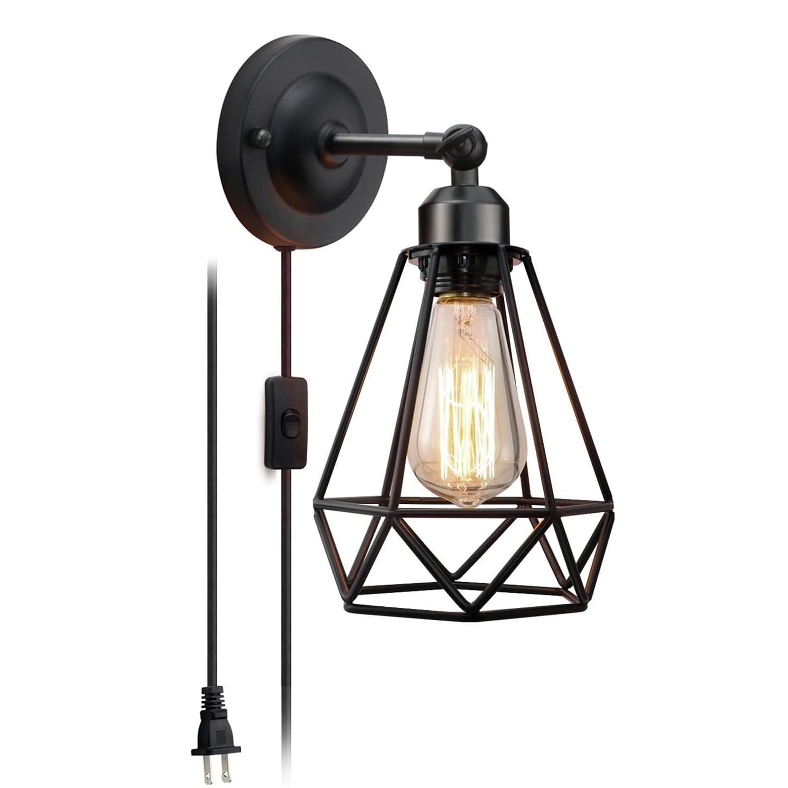 Apliques de pared retro industrial E27 con interruptor y enchufe ajustable color negro 8