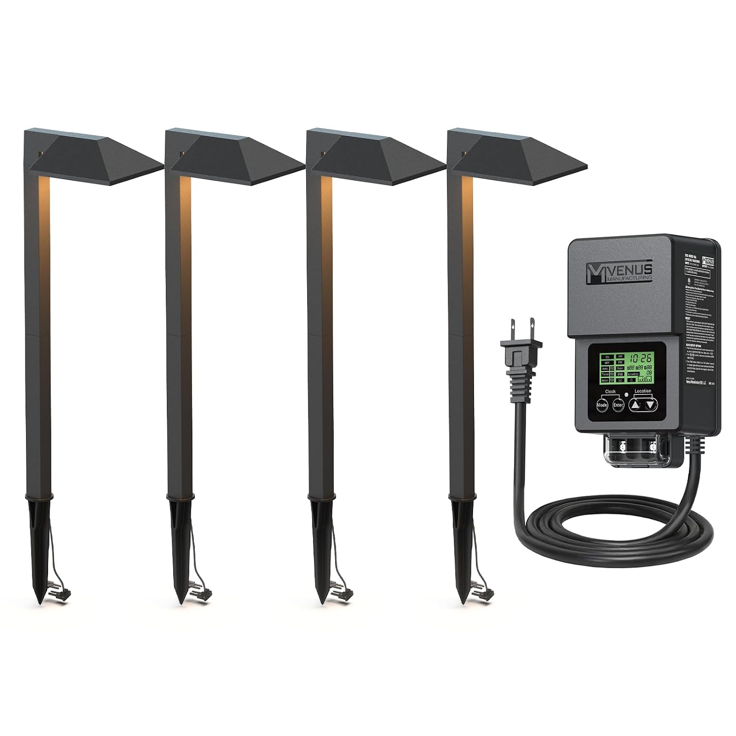 VENUS MANUFACTURING Outdoor Low Voltage Landscape Lights Kits with a 60 Watts Low Voltage Transformer & 4 Pack 0.6 Watt 22 Lumen LED Path Lights & for Pathway Sidewalk Lights