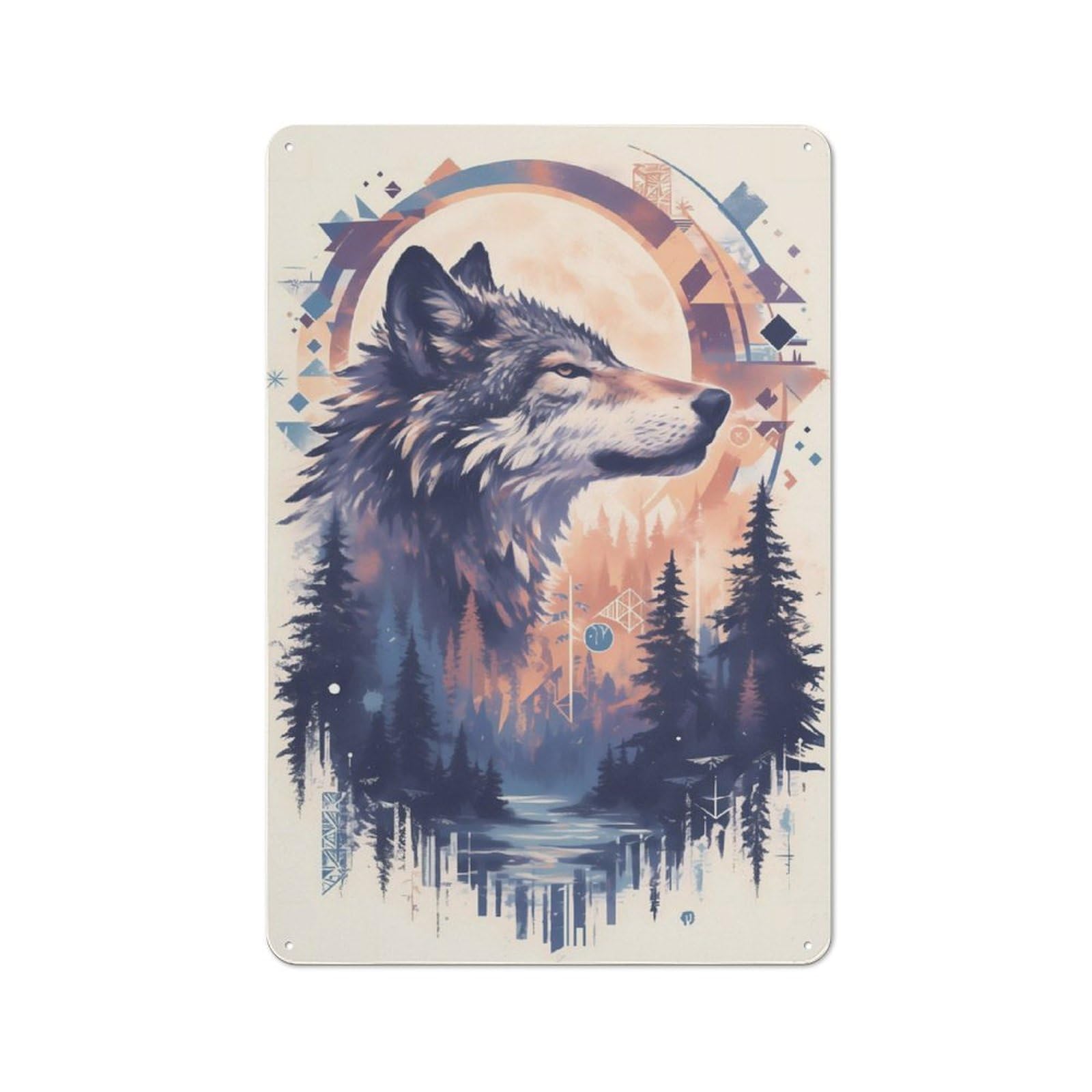 Junmoney Wolf Forest Spirit Rustic Tin Sign 30X20cm For Café Or Restaurant, A Decorative Christmas Gift For Hospitality Interior Collectors