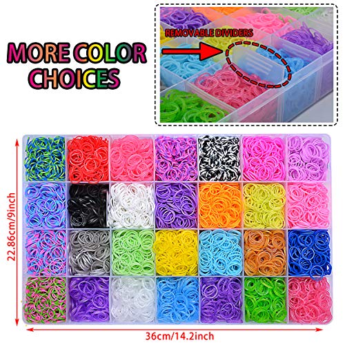 Rainbow Rubber Bands Refill Kit, Loom Rubber Band Bracelet Kit for Kids Girls Boys DIY Kit for Age 6 and Up, 11950+ Loom Bands in 28 Colors, 600 Clips, 200 Beads, 54 Charms, 5 Crochet Hooks, 2 Y Looms - Thumbnail 3