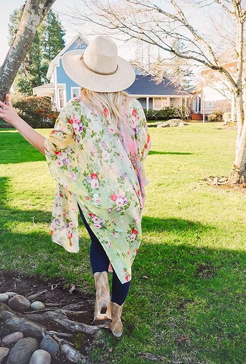 Image of Breezy Lane Women's Kimono Cardigan Summer Swimsuit Coverups Beach Cover Up with Floral Print for Vacation
