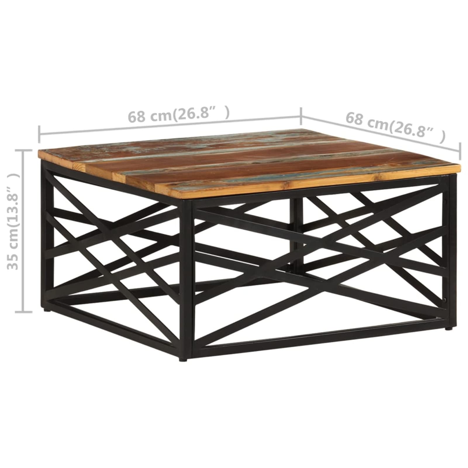 Homgoday Table basse 68 x 68 x 35 cm en bois recyclé massif, table d'appoint pour canapé, table d'appoint pour salon, salle de réception d'invités, chambre à coucher et mobilier de bureau