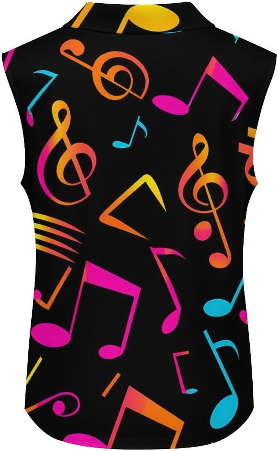 Neon Colorful Music Notes Women Sleeveless Collared Golf Polo Shirt | V Neck Tank Top,Breathable Tennis Shirts