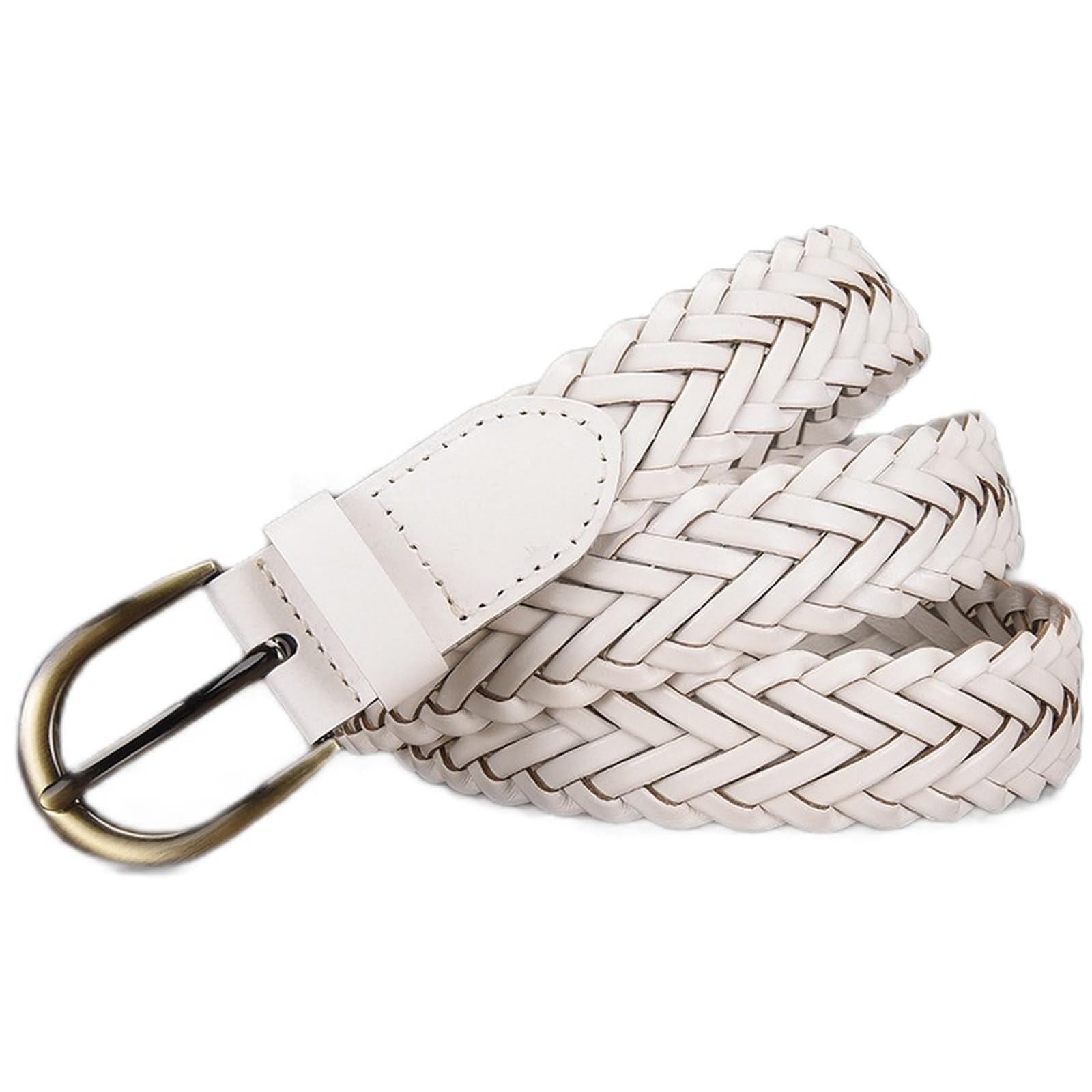 AGUTALITHIC Women Men Fully Adjustable PU-Leather Braided Belt Woven Strap with Solid Brass Buckle for Jeans, Pants or Dress(115cm/45, White)
