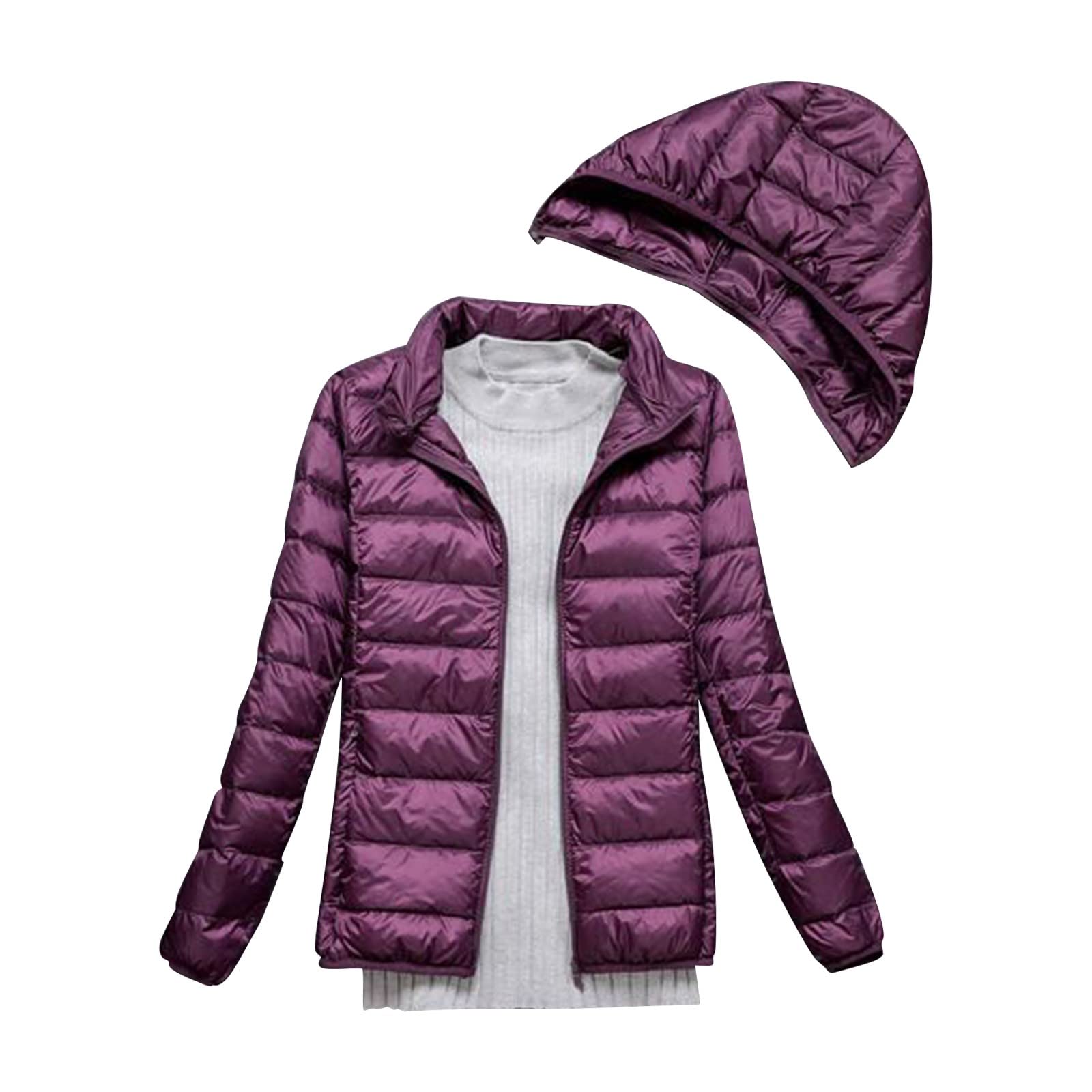 Piumino Donna 100 Grammi Caldo Antivento Invernali Giubbotto Ripiegabile Imbottito Leggero Piumini Con Cappuccio Manica Lunga Comodo Mezza Stagione Cappotto Cerniera Elegante Giacca Casual
