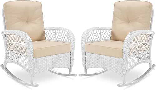 Miniatura 30 de VIVIJASON Mecedora Loveseat de Mimbre para Exteriores con Mesa de Café, Juego de Sofá Mecedor de Ratán para 2 Personas con Cojines Gruesos, Mecedora