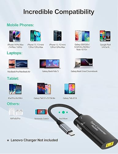 Miniatura 7 de PLUSPOE Adaptador USB C a punta delgada, PD3.0 carga rápida multipuerto para Lenovo Thinkpad, MacBook, Chromebook