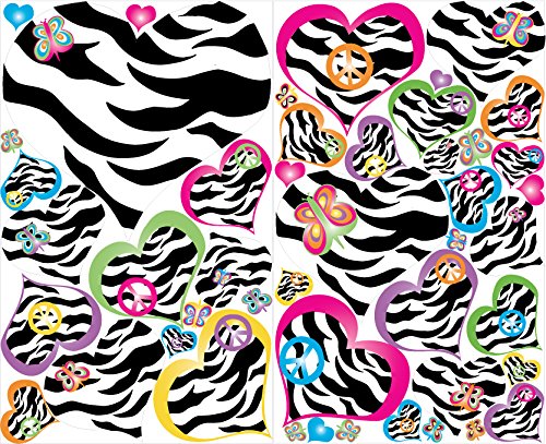 Kids Multicolored Zebra Print Heart Wall Decals Girls Heart Wall Stickers in Pink, Purple, Blue, Yel - //coolthings.us