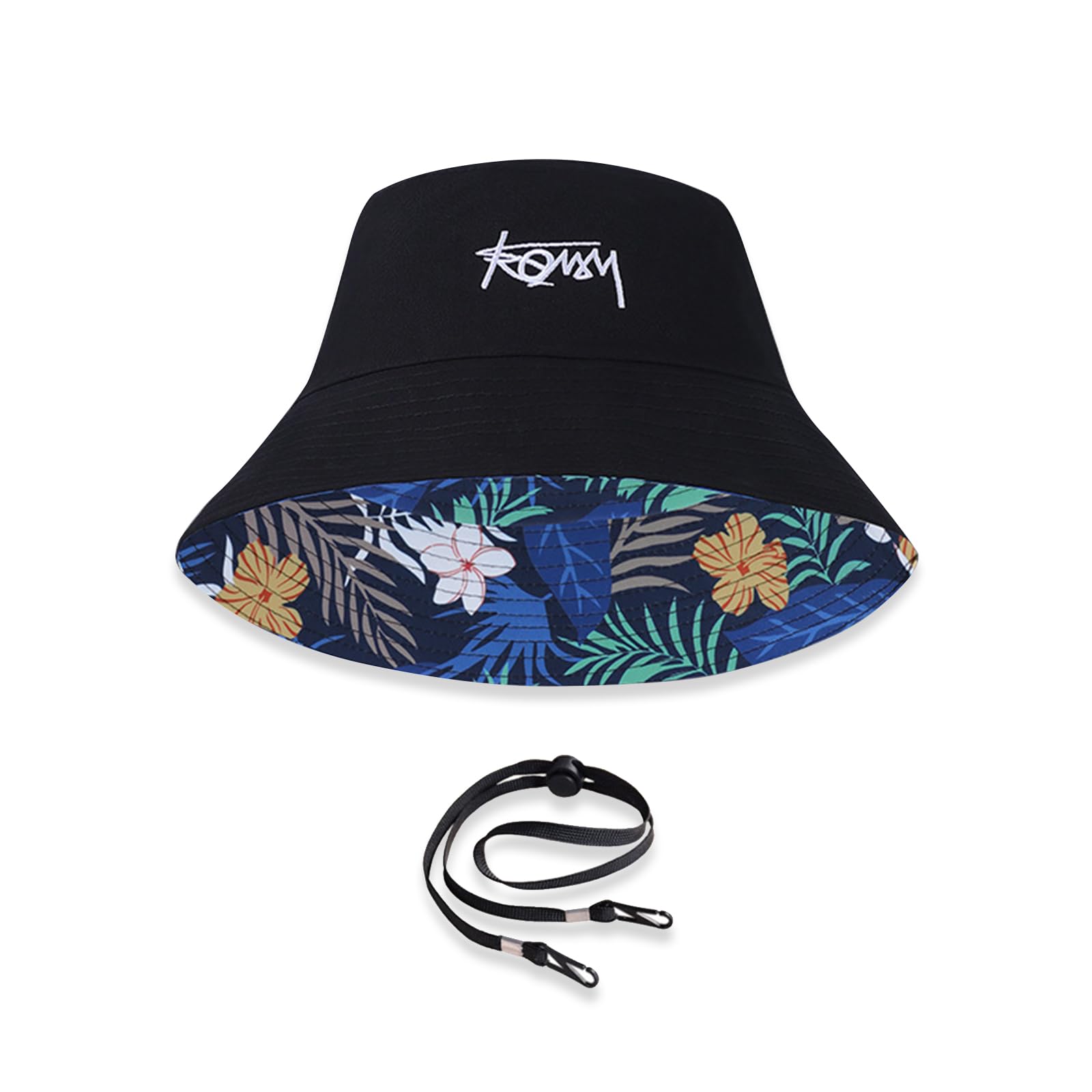 LumiSyne Sombrero De Pescador Reversible Unisex Color Sólido con Letra Bordado/Estampado Hawaiano Algodón Bucket Hat con Correa Desmontable Sombrero De Cubo Plegable Sombrero De Sol Gorro Pescador