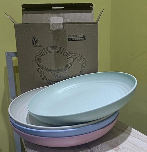 Miniatura 9 de Platos de paja de trigo, ligeros, irrompibles, juego de platos aptos para lavavajillas y microondas (extra grandes, paquete de 4 unidades de 10 pies)