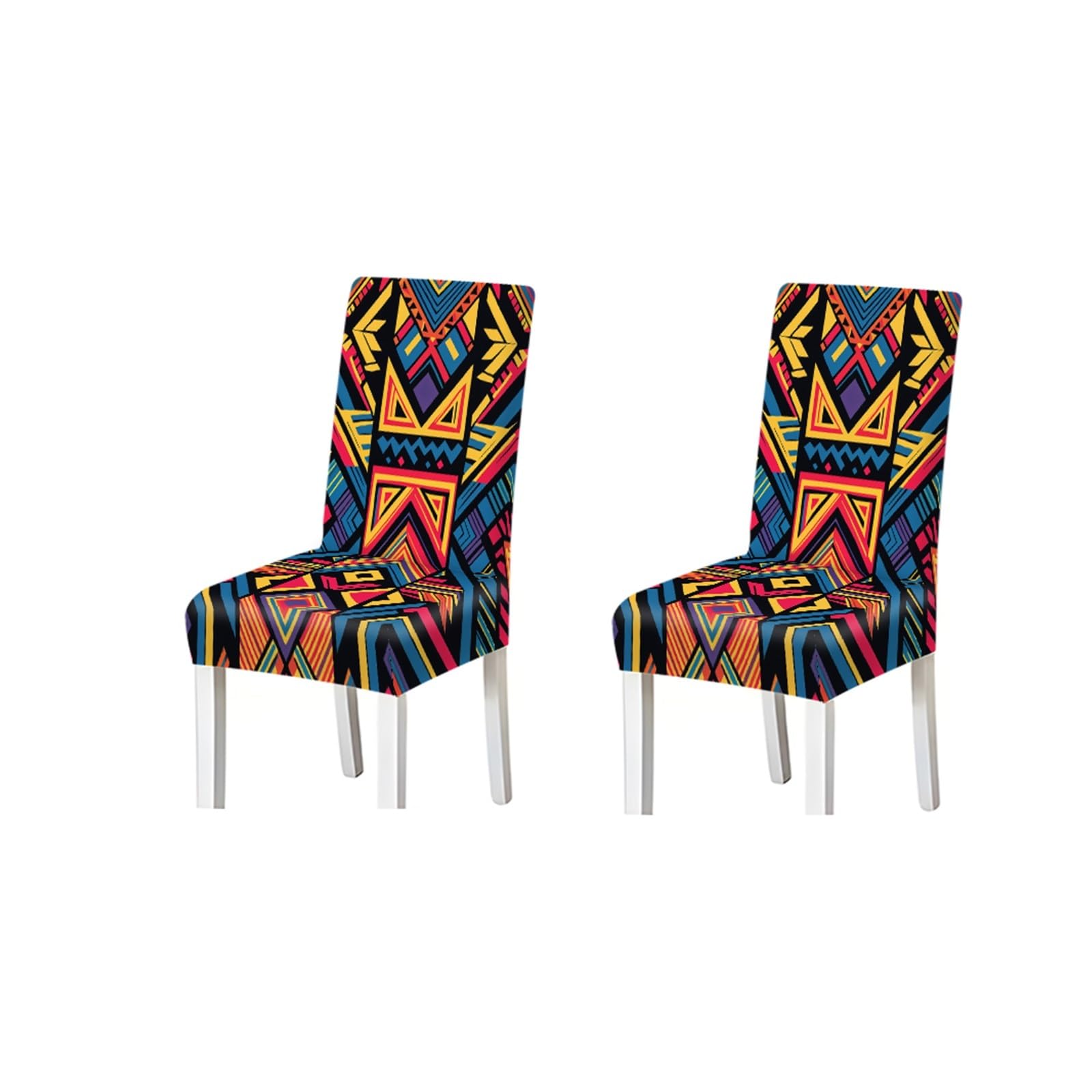 KXUAUV Bohemian Tribal Geometric Print Dining Chair Covers, Stretch Slipcovers For Home Kitchen Dining Room Party, 2/4/6PCS Seat Protectors for Restaurant Hotel Party(2PCS Chair cover)