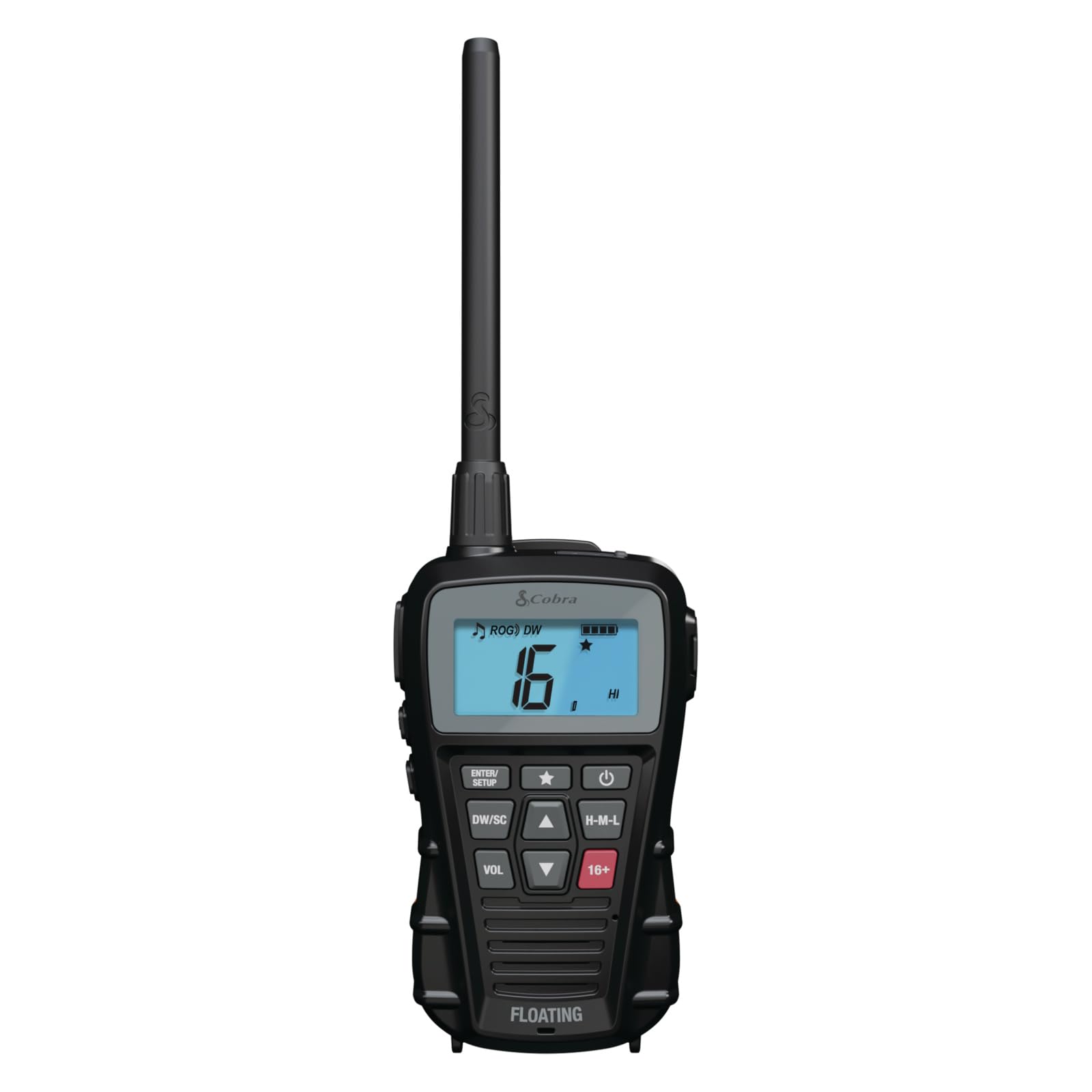 Cobra BlueBound 150 Radio Marina VHF de Mano, 3 W, Flotante, IPX7 Impermeable, Sumergible, Pantalla LCD, escaneo de Memoria, Clip para cinturón, Color Negro