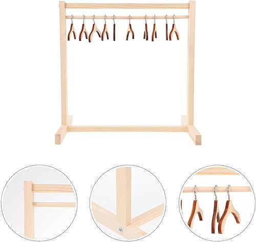 Miniatura 2 de Zerodeko Perchero de ropa para muñecas con 10 piezas de madera para muñecas, armario de muñecas, mini perchas de ropa para muñecas, accesorios de