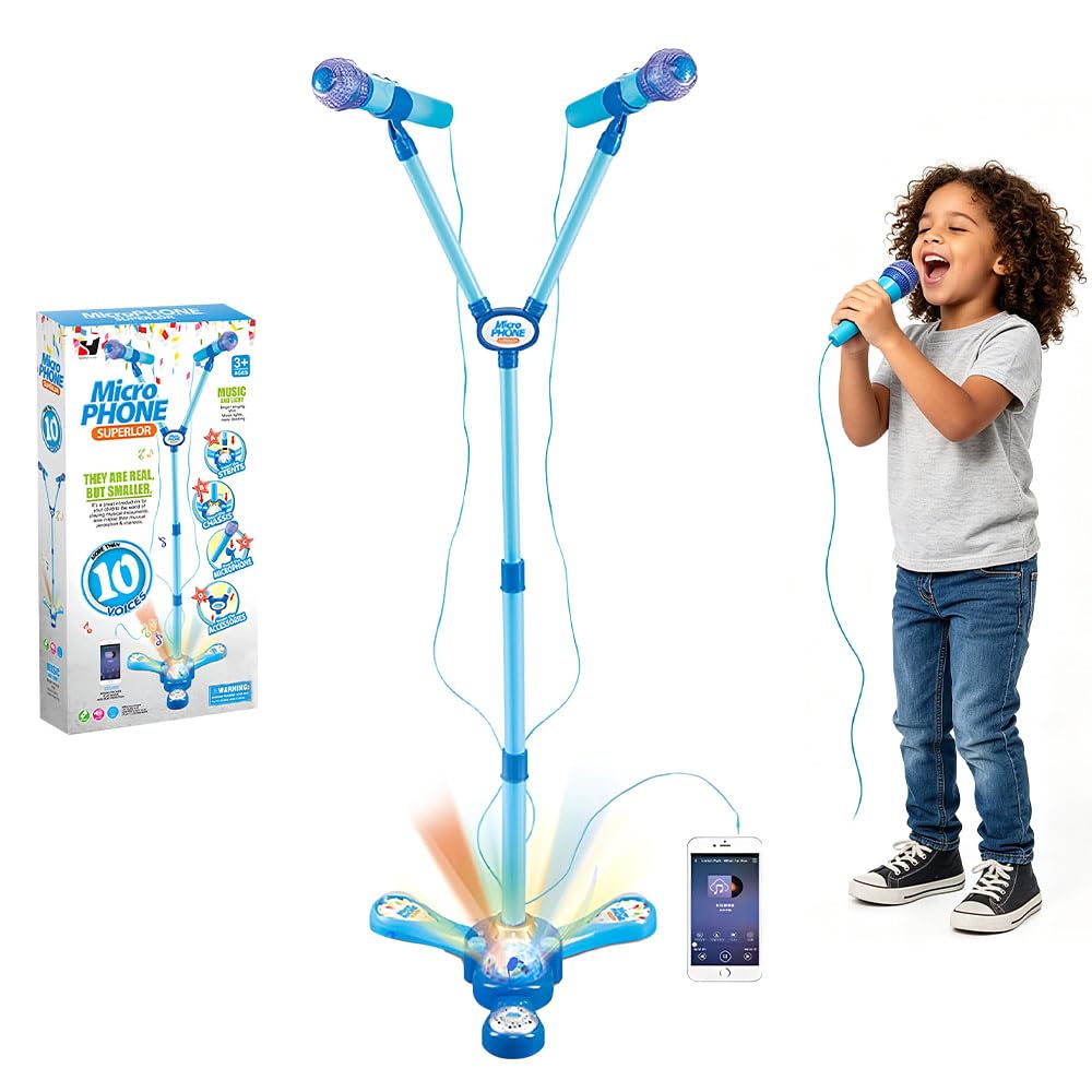 Ffnenu Kids Microphone and Stand, Equipped with Double Head Microphone