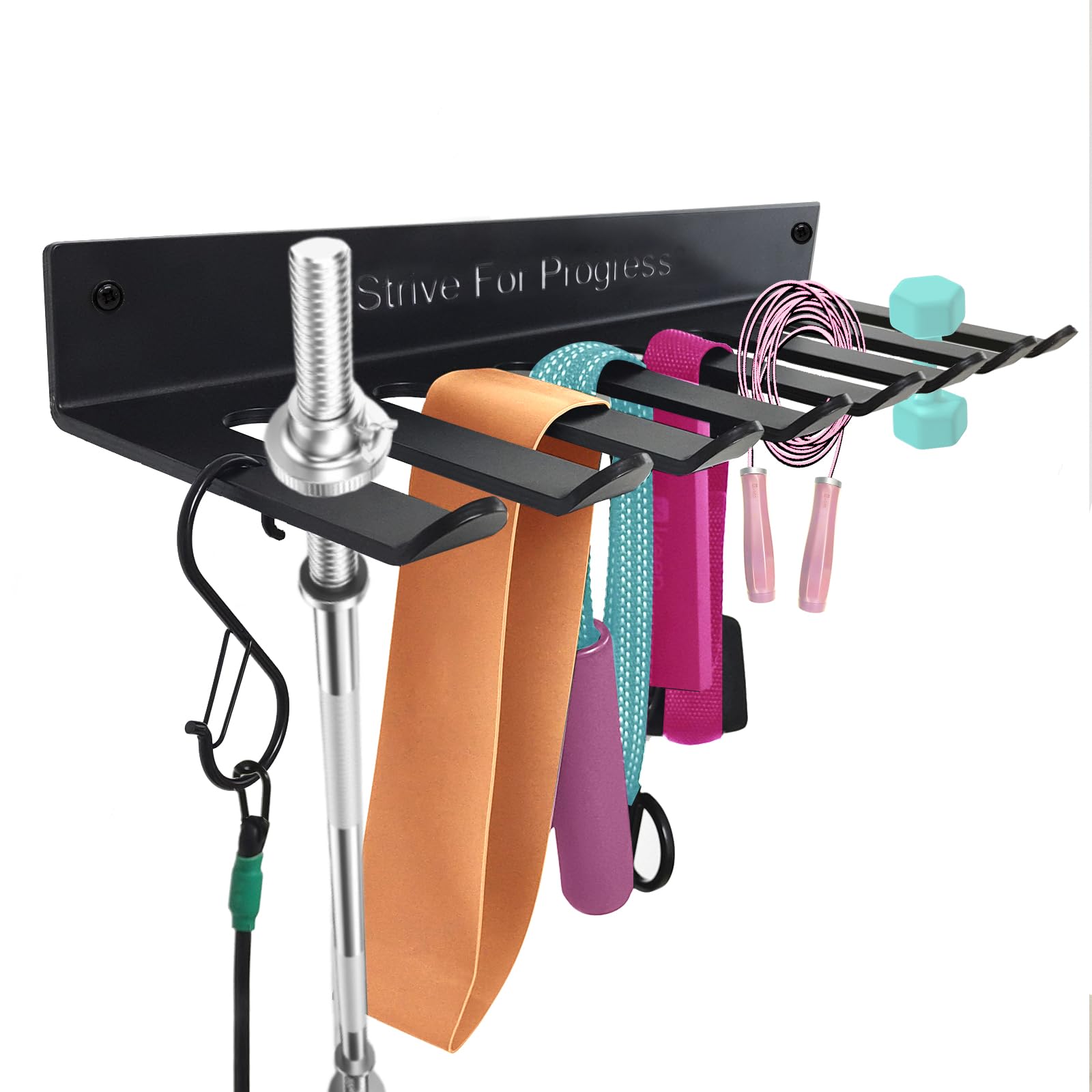 Gym Rack Organizer mit 8 Haken, 3 mm Dicke, Heim-Fitness-Ausrüstung, Mehrzweck-Workout-Ausrüstung, Wandregal, Aufhänger für Langhanteln, Springseile, Ketten, Hebegürtel, Widerstandsbänder