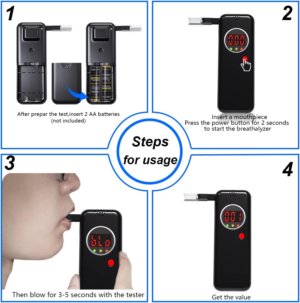HighAccuracy LCD Digital Breathalyzer with 10 Mouthpieces in Namibia at NAD 791, Rating 5