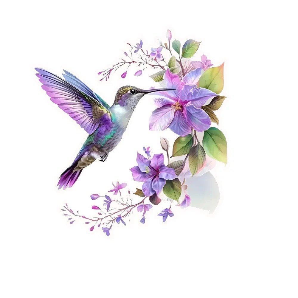 Vibrant Hummingbird Flower Vinyl Stickers Waterproof Self-Adhesive Decals for Cars Laptops Motorcycles