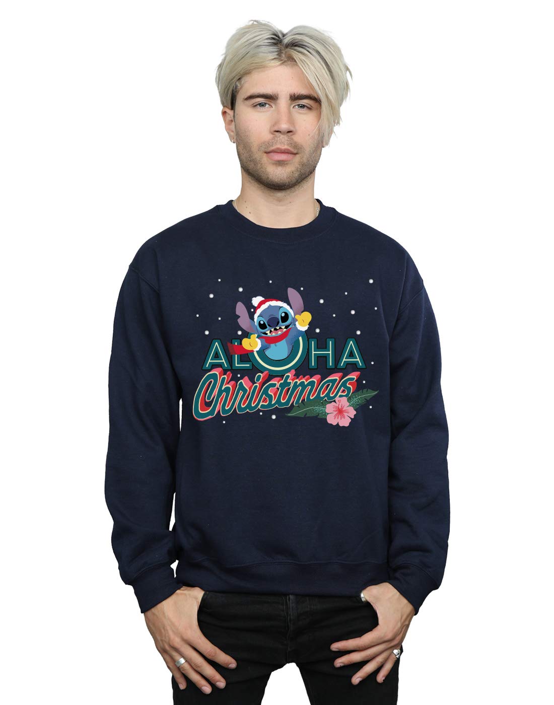 Official Licensed Disney Lilo And Stitch Aloha Christmas Mens Sweatshirt - Festive Holiday Jumper UK - Available in Multiple UK Sizes - Machine Washable - Officially Licensed - Premium Quality