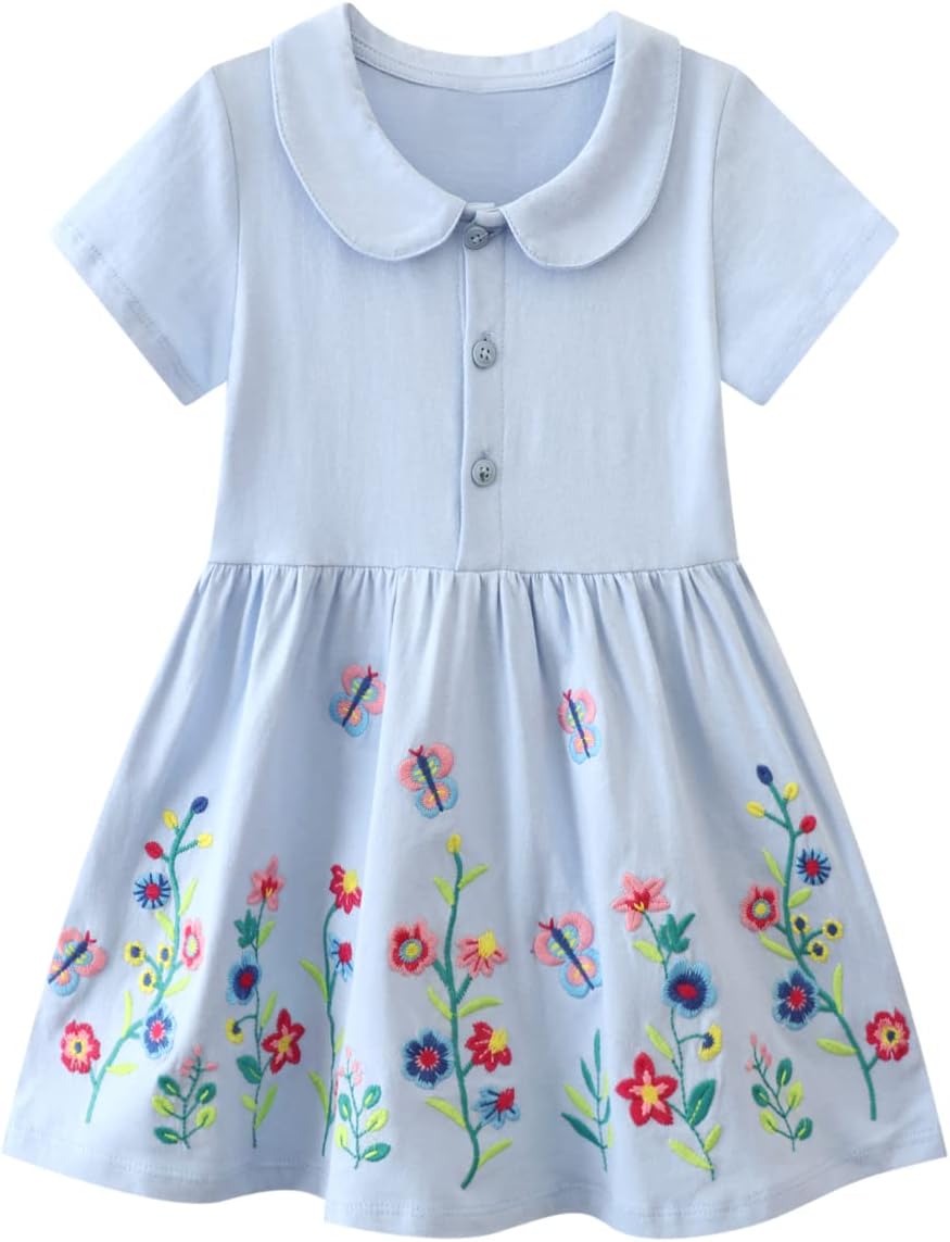 YoulebaoGirls Cotton Long Sleeve Casual Cartoon Appliques Striped Jersey Dresses