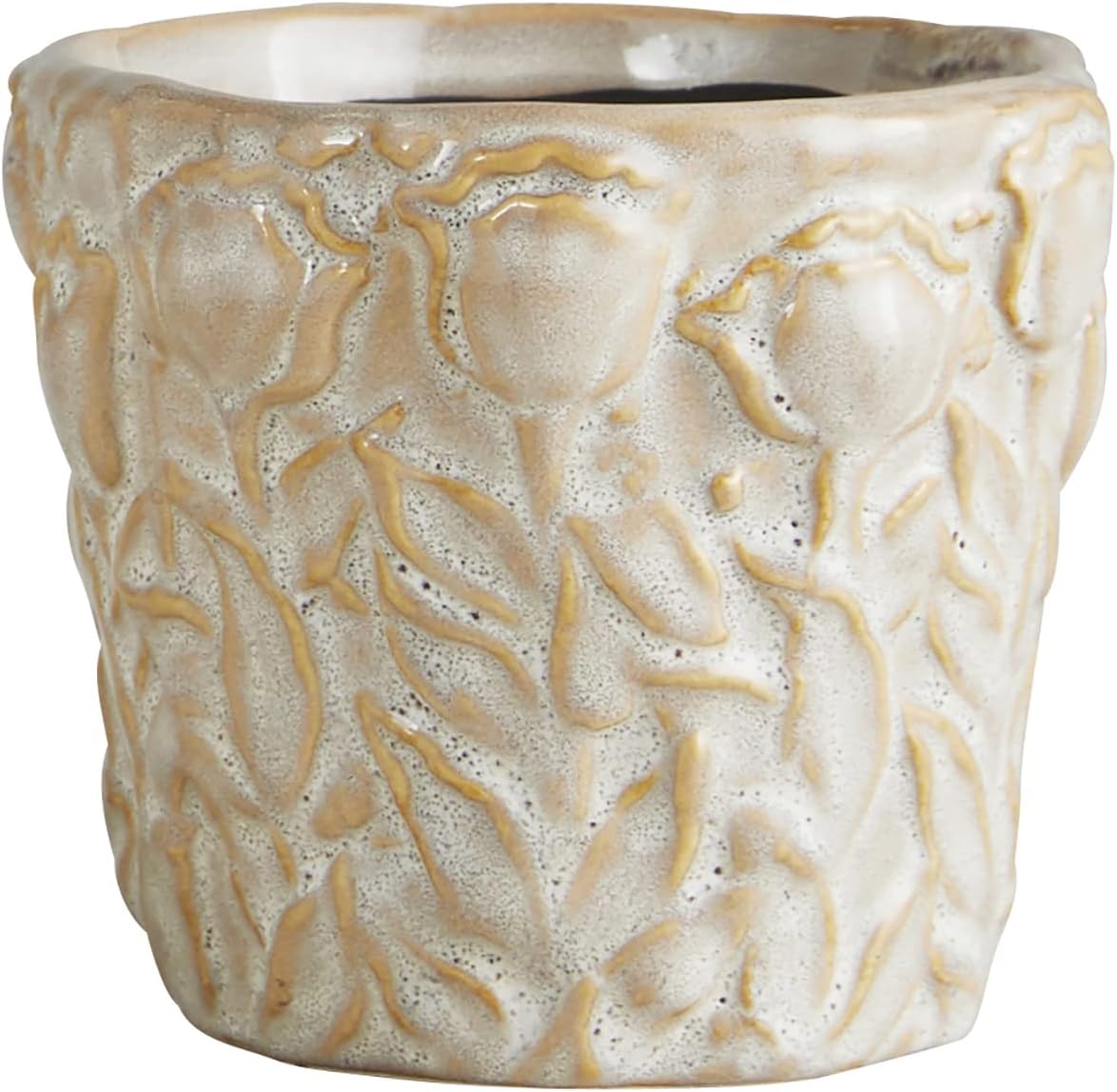 (Pack 2) 47th & Main Textured White Glazed Ceramic Planter Flower Pot for Succulents and Small Plants, Small, Floral Pattern Floral Pattern Small