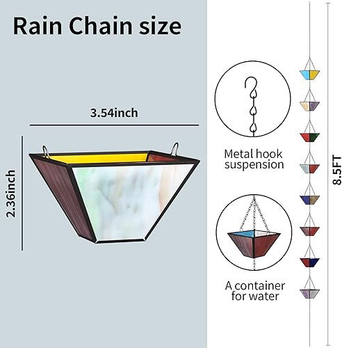 Miniatura 7 de KMJETNIVY Juego de cadenas de lluvia de 8.5 pies, hechas a mano con incrustaciones de cobre puro, estilo vintage, cadenas de lluvia para desagües
