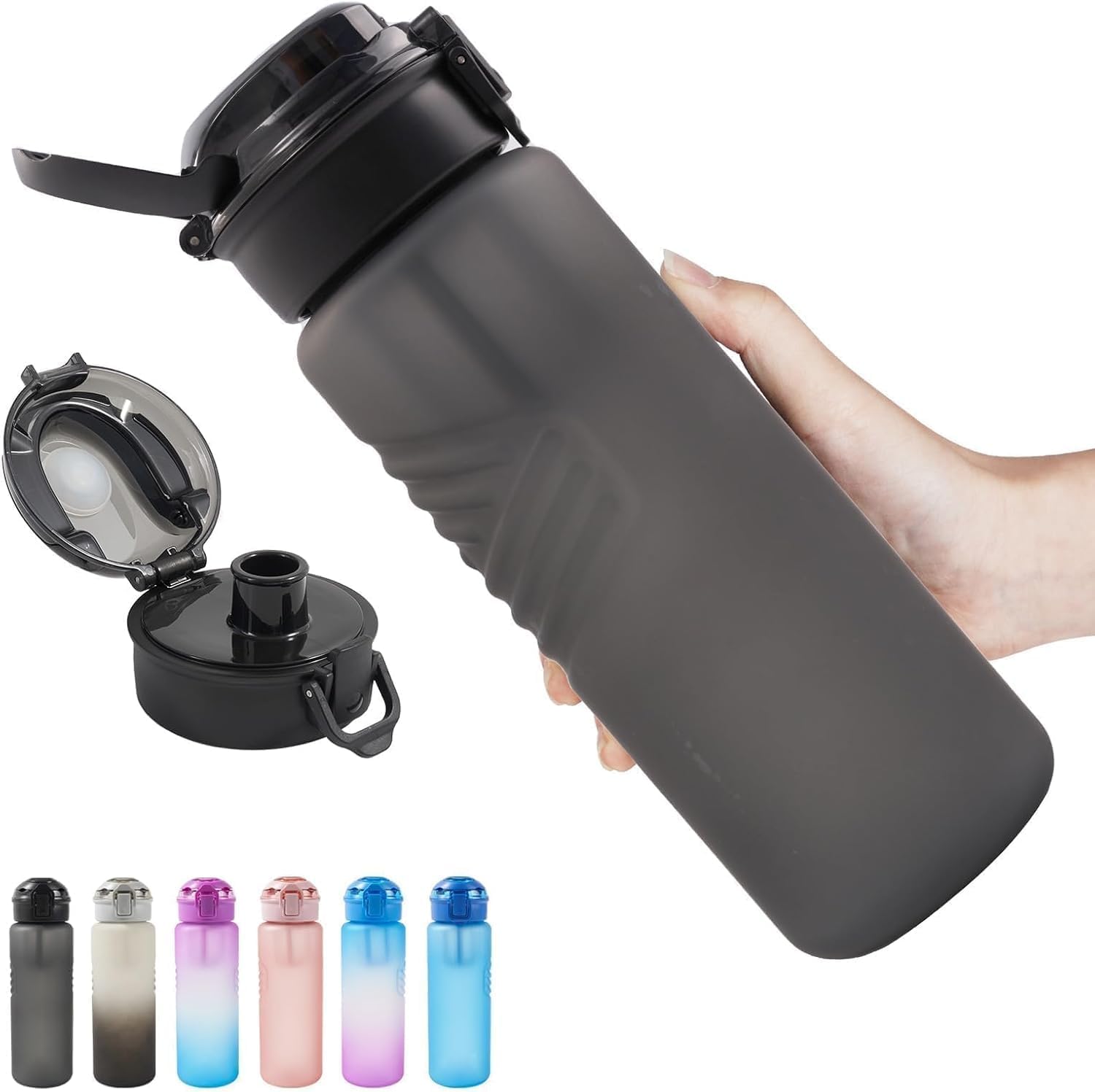 Kerilyn 32oz Water Bottle, Leakproof Sports Water Bottle, BPA Free Plastic Water Bottle No Straw, Reusable Water Bottle with Handle, Fruit Infuser for Gym Fitness, Camping, Outdoor, Black (Black) Thumbnail