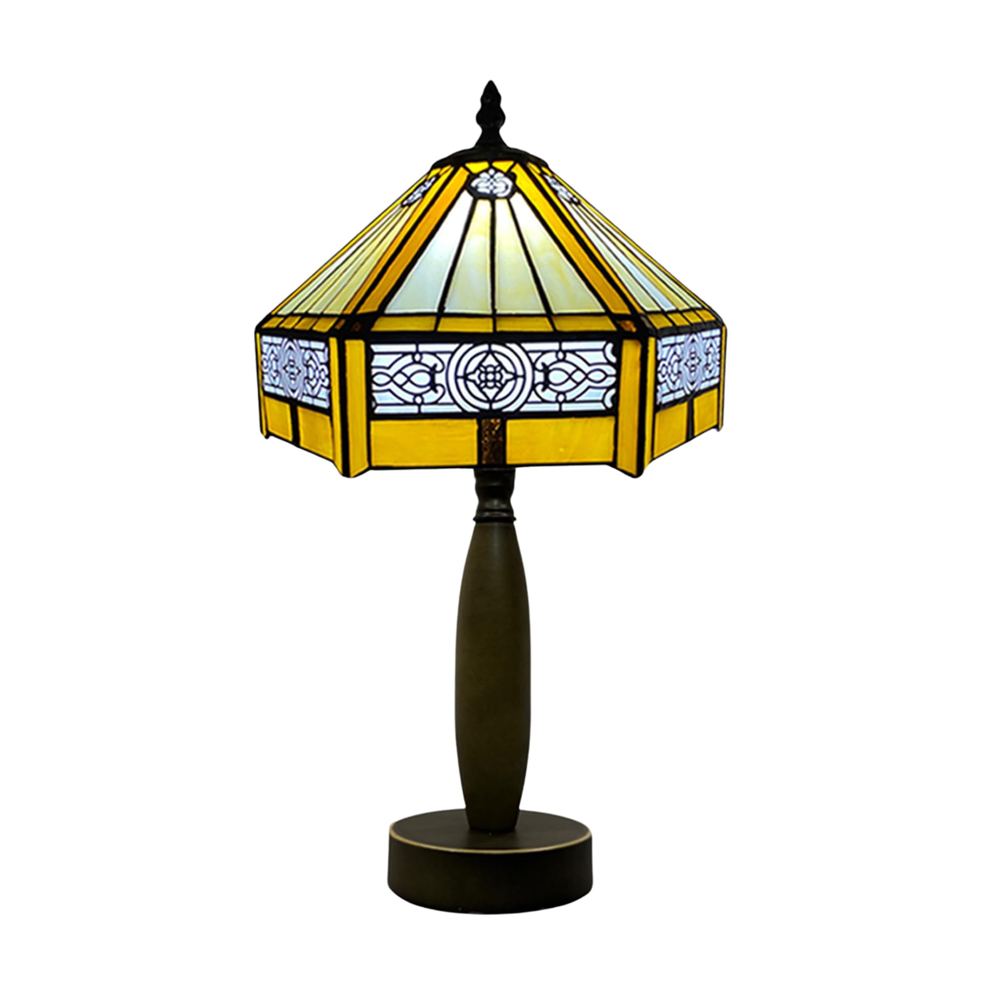 Auroh Tiffany Lamp 10 inch Amber Mission Geometric - Metal Base Table Lamp