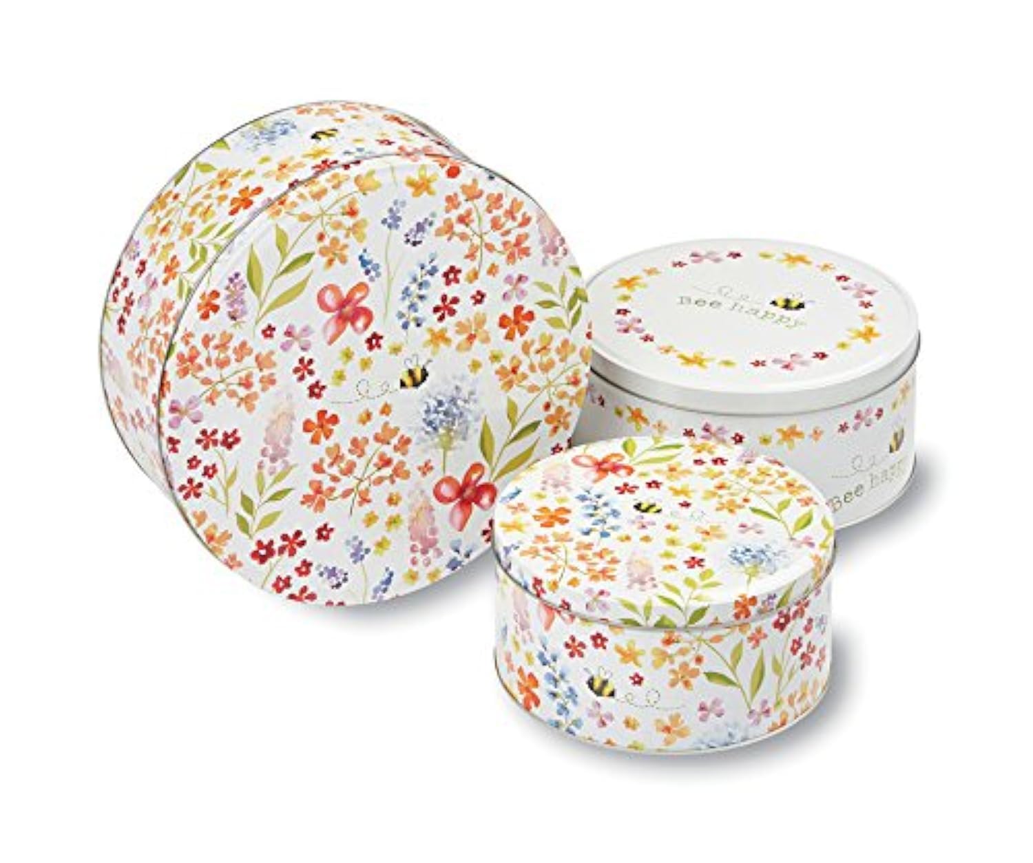 Cooksmart England Set of 3 Cake Storage Tins | Cake Tin/Biscuit Tin Available as Square Storage Tin or as Round Storage Tin (Bee Happy)