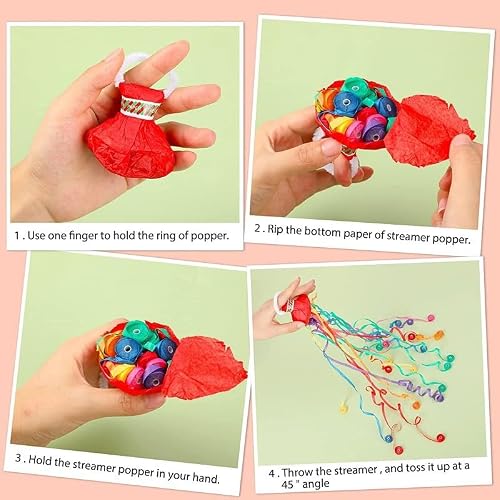 SquEqu 10 Pack Hand Throw Streamers Colorful Streamer Poppers No Mess Confetti Popper No Mess Streamers Cracker Easy Clean Up Paper Poppers for Engagement Wedding Birthday Party Celebration Graduation - Thumbnail 3