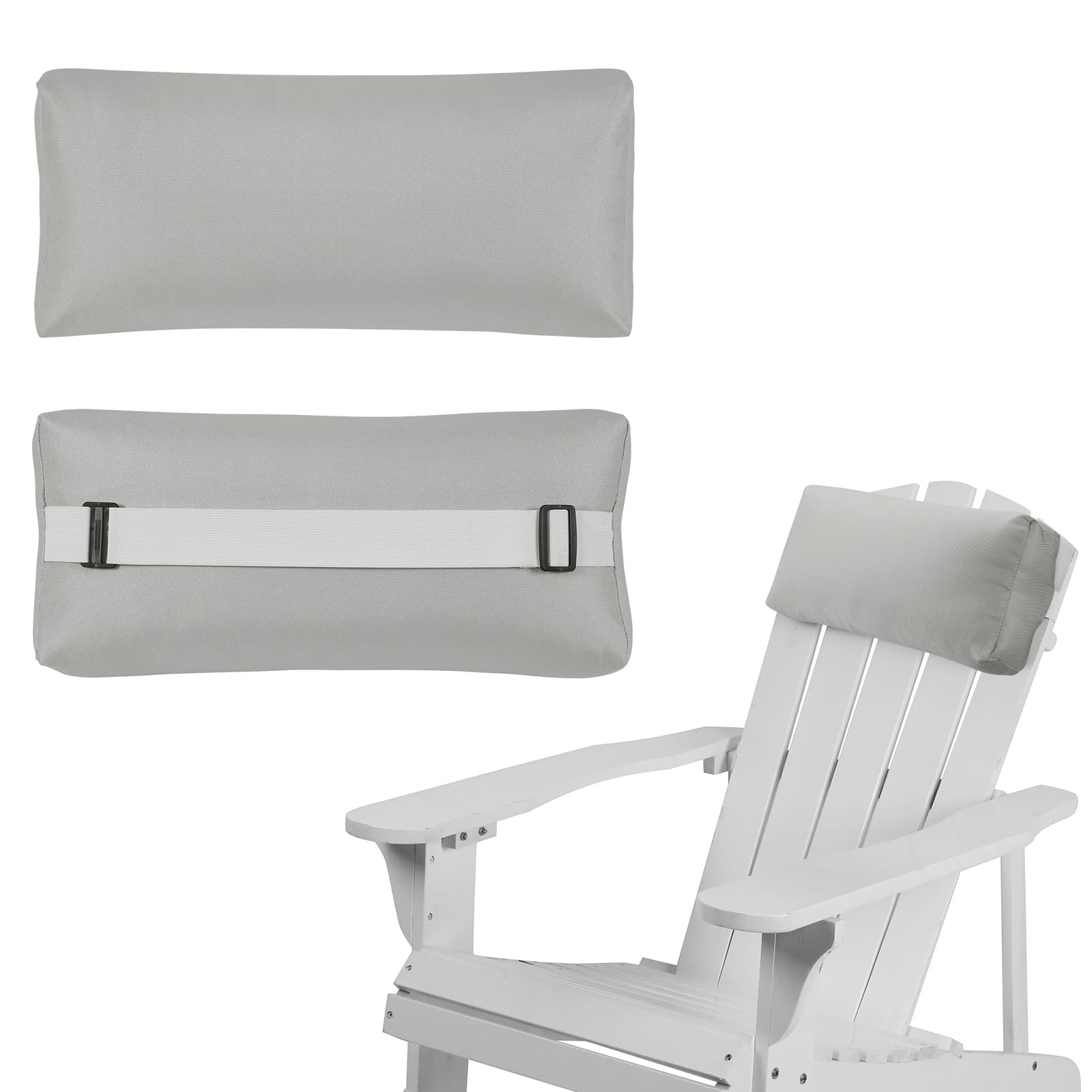 Rasugarlary Chaise Lounge Head Pillow, 2 Pack Outdoor Patio Pillows with Adjustable Strap, Lounge Head Resting Pillow for Recliner Beach Pool Lounger Office ChairοΌWater Resistant Gray
