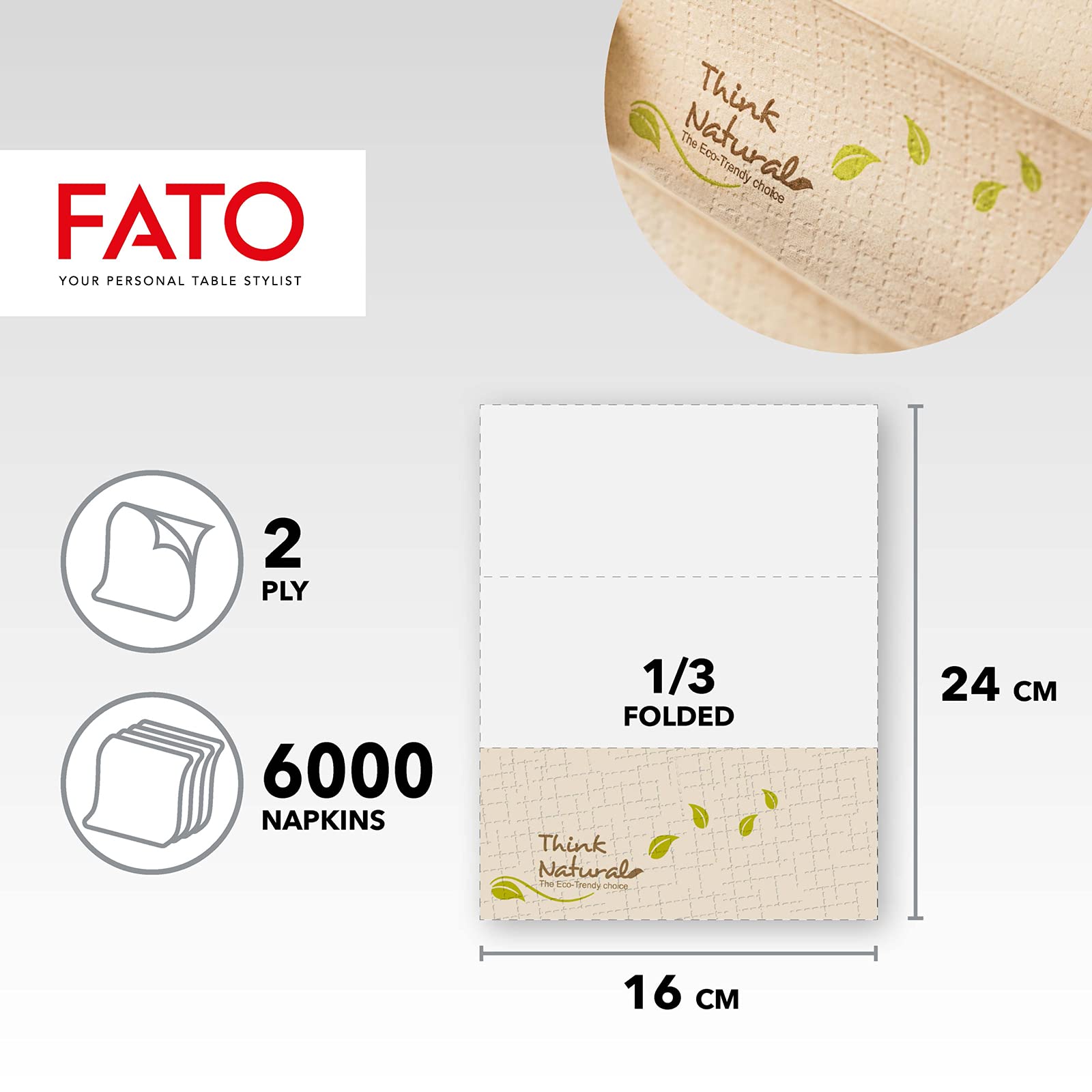 Fato, Servilletas de Papel Desechables, Formato 16x24, 2 capas, Papel 100% Fibra Reciclada, Compatible con Dispensador Nap-by-Nap, Paquete de 6000 Servilletas, 40 Paquetes de 150 Servilletas