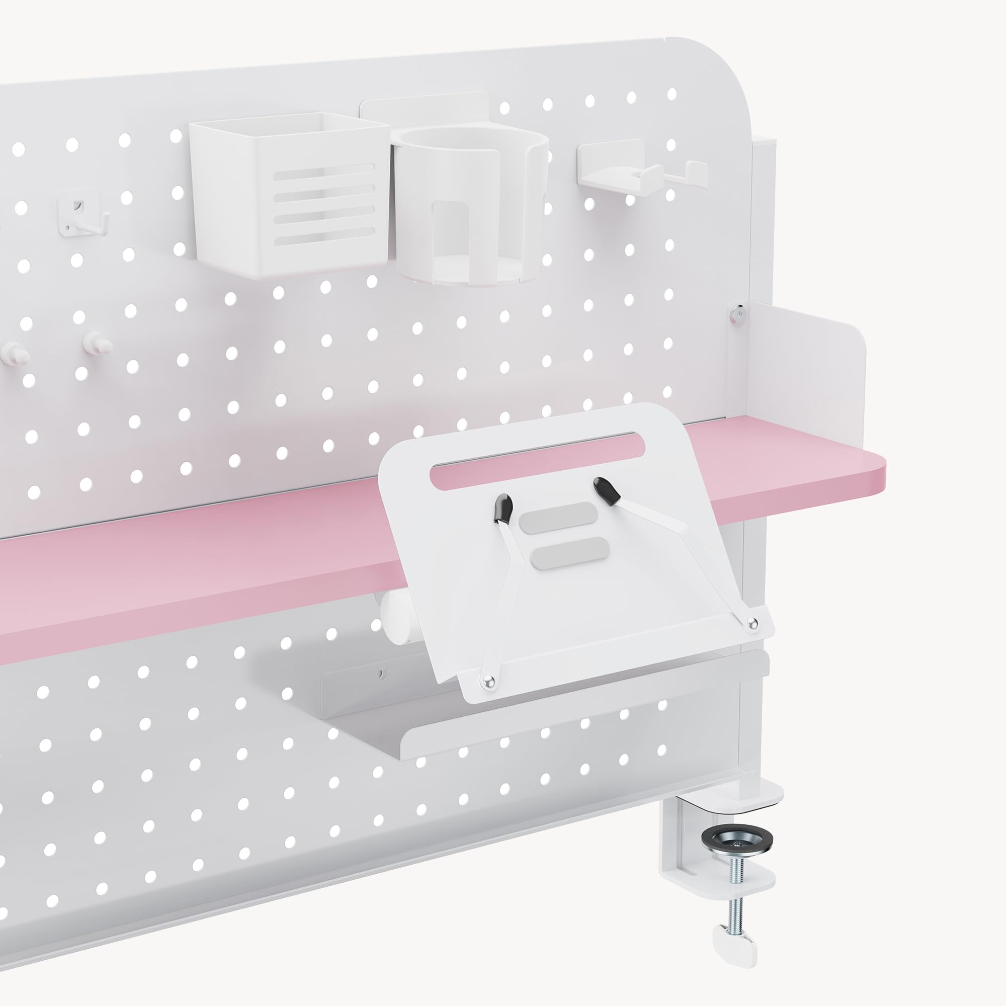 [en.casa] Schreibtisch Organizer Sauda Pegboard zum Anklemmen 114 x 68 cm höhenverstellbare Lochwand mit Ablagen und Zubehör Stecktafel für Kinderzimmer Büro Homeoffice Stahl Weiß/Rosa