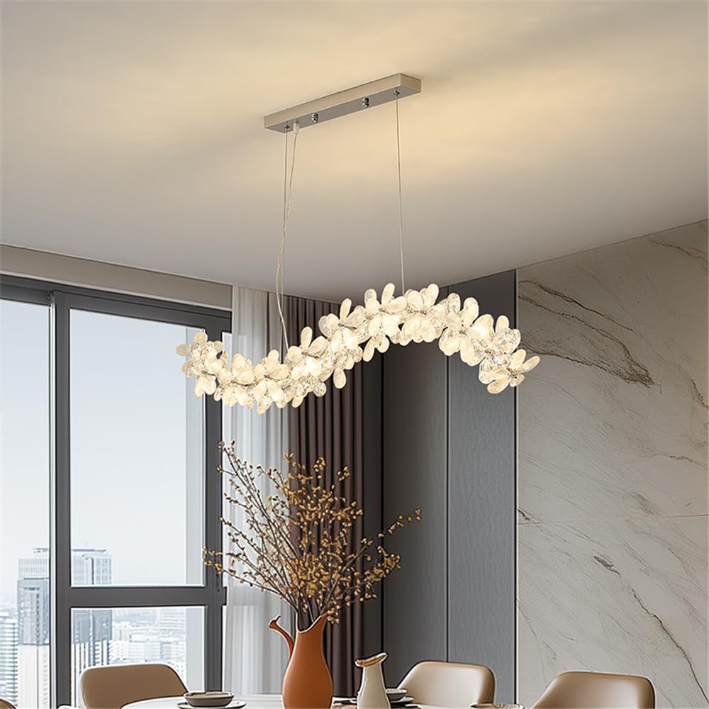 CSXSXAUO Modern Luxury Petal Crystal Pendent Lamp LED Fashion Art Living Room Restaurant Bar Counter Bedroom Villa Staircase Decoration Chandelier (A L120CM)