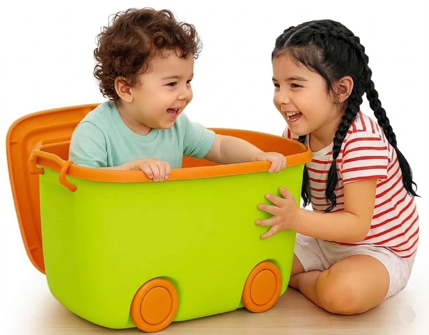 Rolling Storage Container Box with 4 Wheels & Lid 45L Large Plastic Basket Colorful Car-shaped Polypropylene Multipurpose Organizer Bin for Clothes,Toys,Household Items,Stackable(Green)-image-18