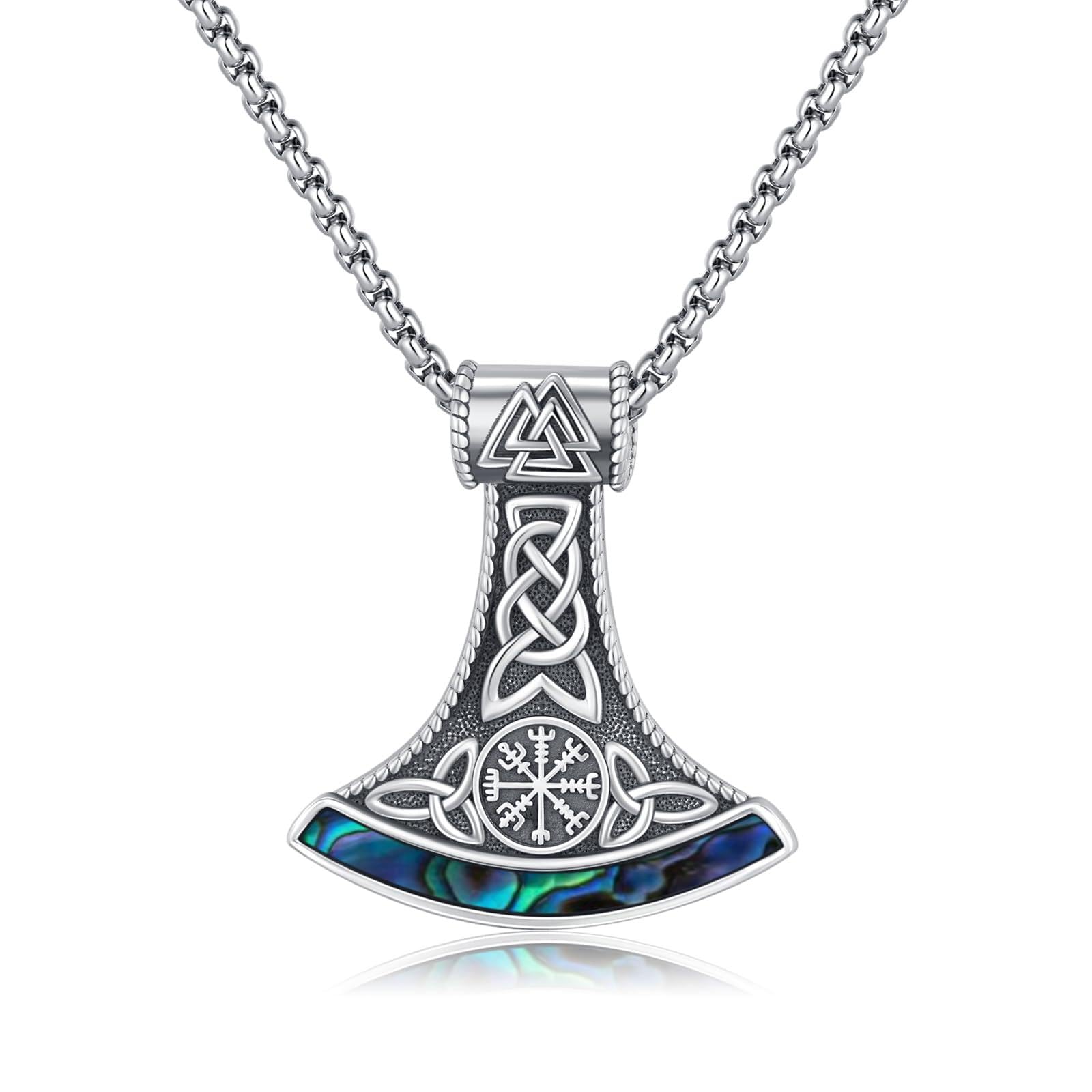 - Viking Thor Hammer Necklace 925 Sterling Silver Nordic Mythology Pendant with Abalone Shell for Men Women Viking Enthusiasts Gift Daily Wear & Special Occasions