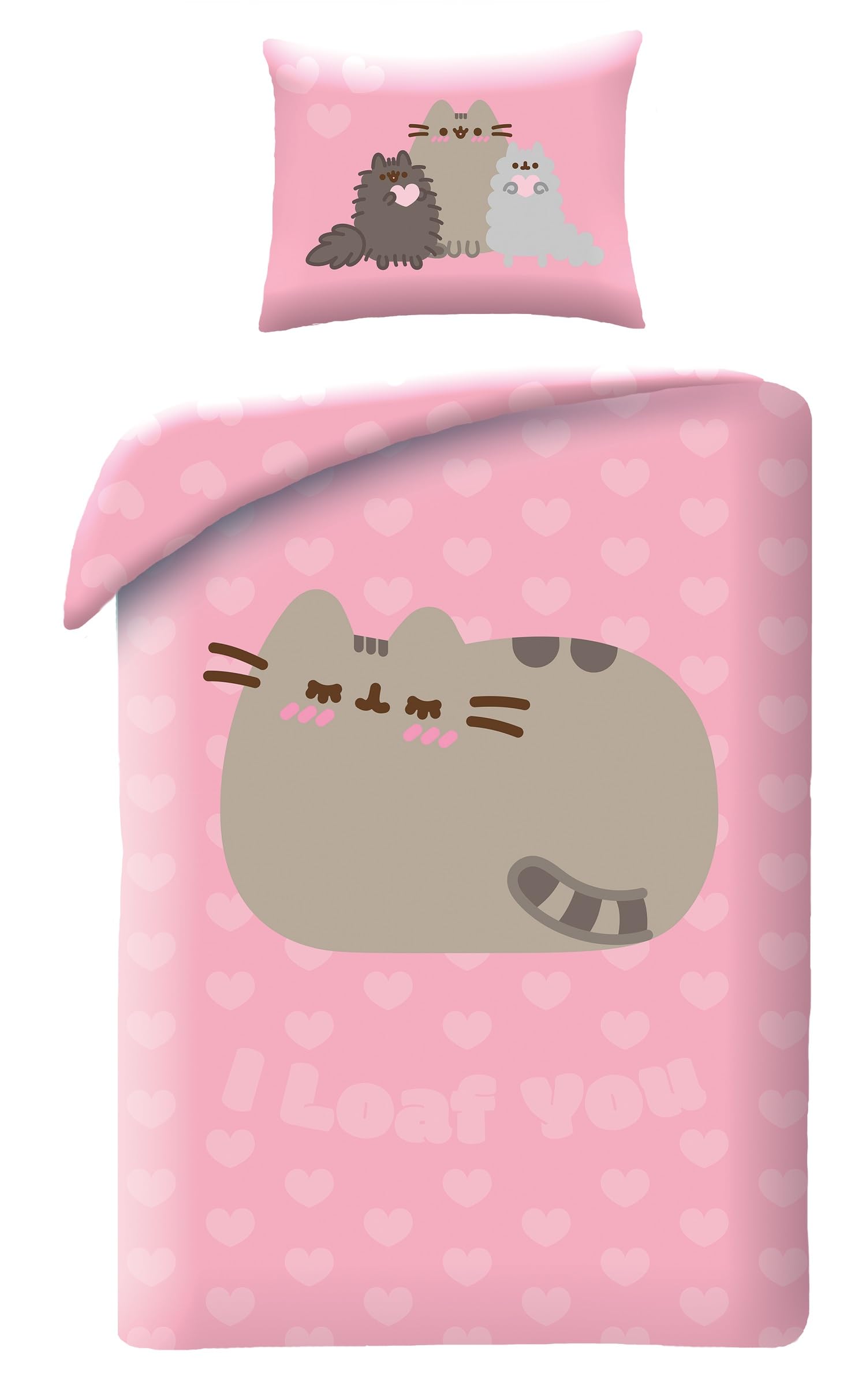 Halantex PUSHEEN The Cat Sleeping Bed Set – Duvet Cover 140 x 200 cm with Pillowcase 70 x 90 cm – Microfibre – Pink