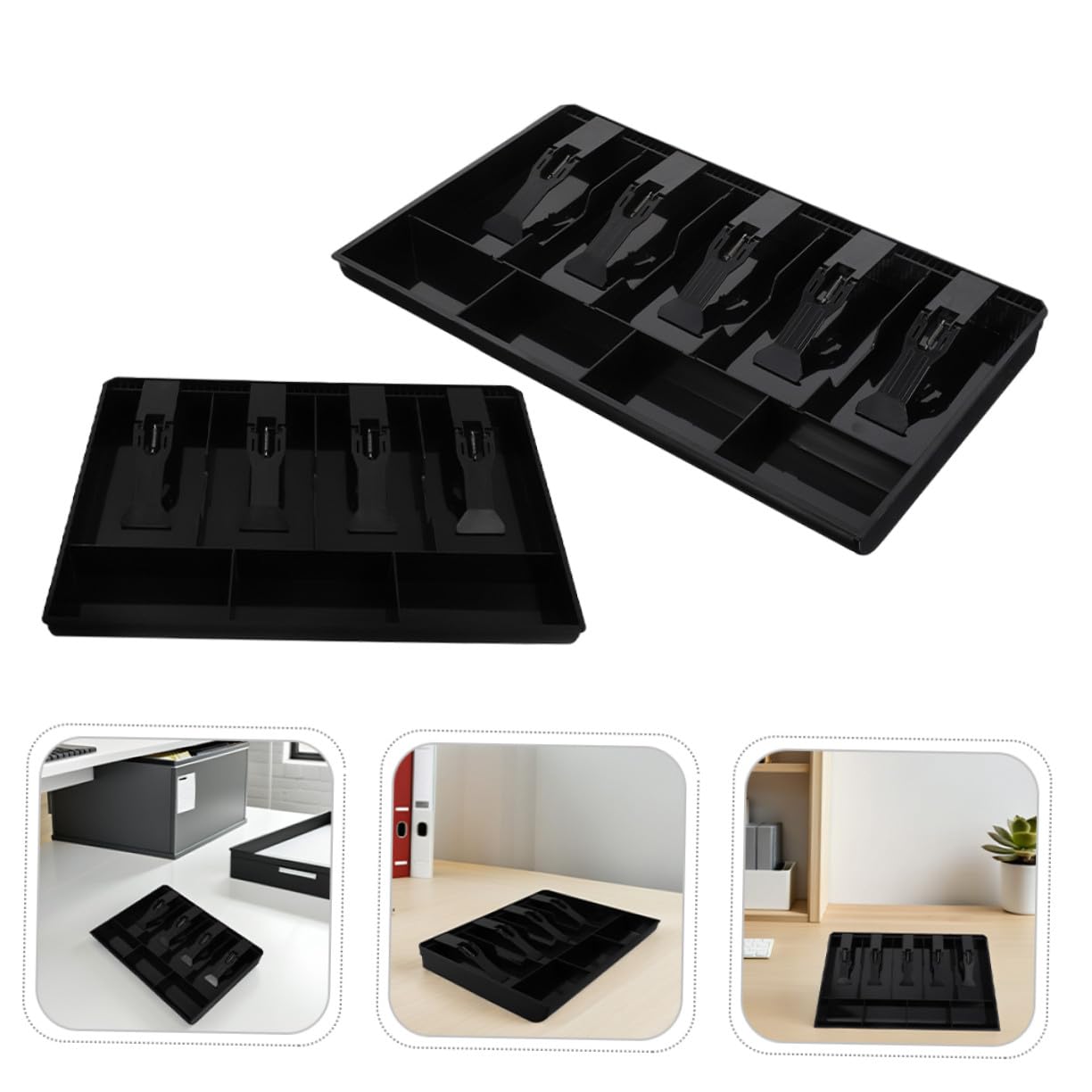 2 Pezzi Organizer Scrivania con Vassoi e Scomparti Multipli Cassetto Contanti con Clip per Banconote e Monete Versatile per Soldi e Accessori Design Resistente e Funzionale