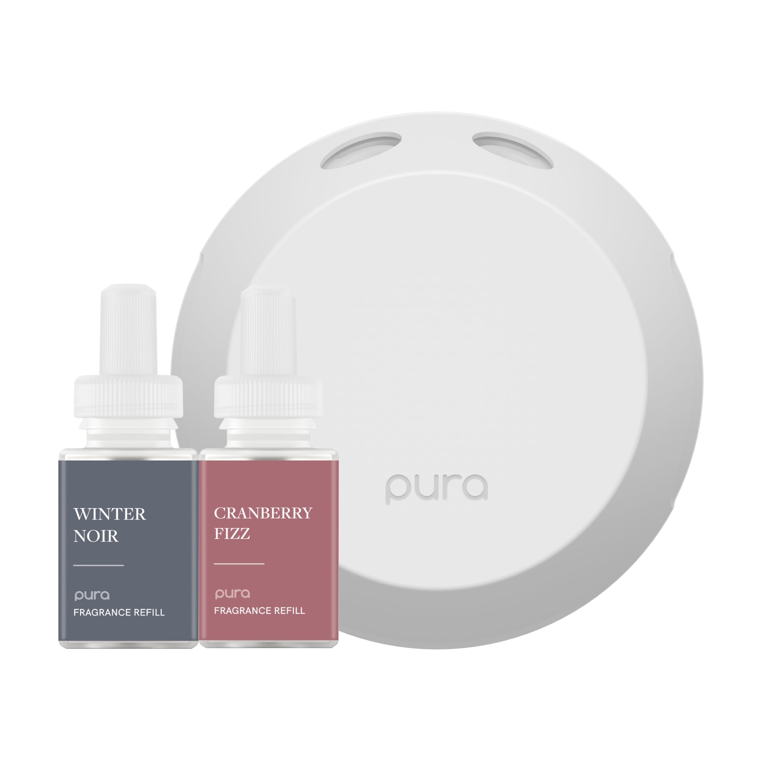 Pura - Smart Home Fragrance Device Starter Set - Pura 4 - Scent Diffuser for Home - Includes Fragrance Aroma Diffuser - Square Box, Winter Noir and Cranberry Fizz Scent Refills