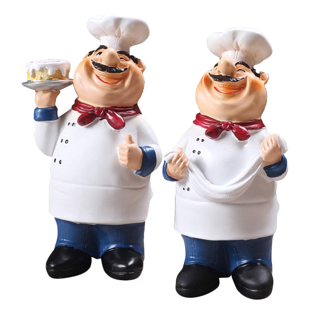 Petsola White, Flesh 2 Pieces Home Kitchen Bar Restaurant Resin Chef Figurine Ornament Decoration