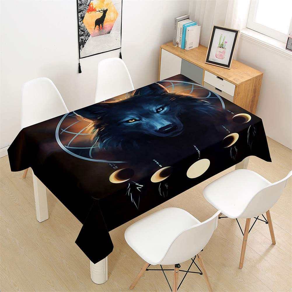 Morbuy Sun Table Cloths Rectangular Waterproof, 3D Animal Wolf Print Tablecloth Wipe Clean Stain Resistant Table Cover For Kitchen Dining Garden Kids Party Decorations (,140X240cm)