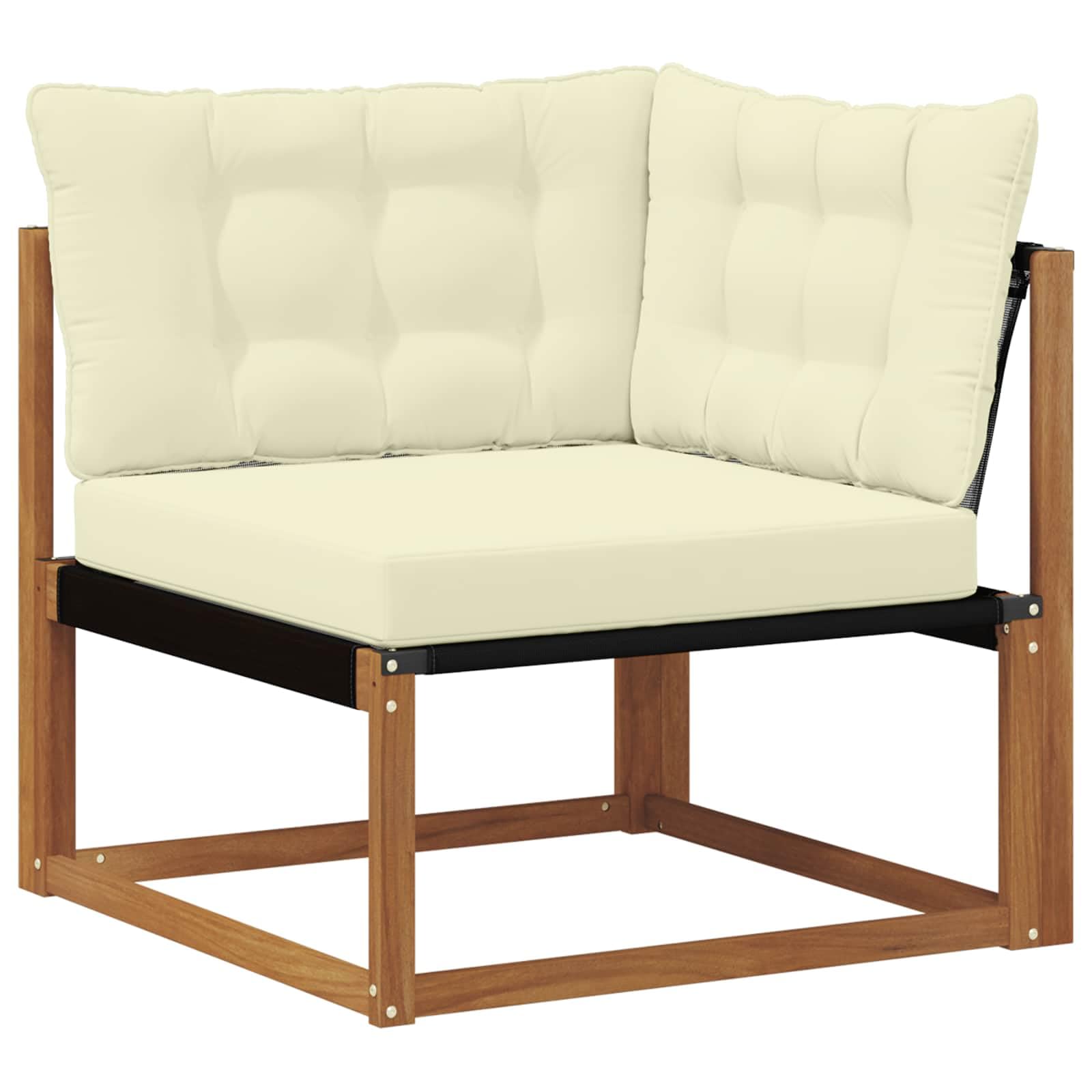 Gartenmöbelgarnitur mit 7 Teilen aus massivem Akazienholz Natur und Creme, wetterfestes Outdoor-Set mit Tisch, Sofas, Kissen für Terrasse, Balkon, Garten