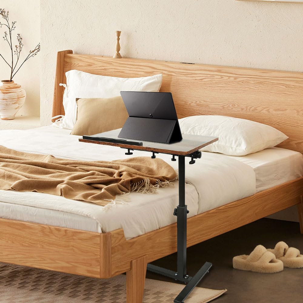 Supfine Bedtafel voor laptop, stabureau met 4 wielen, in