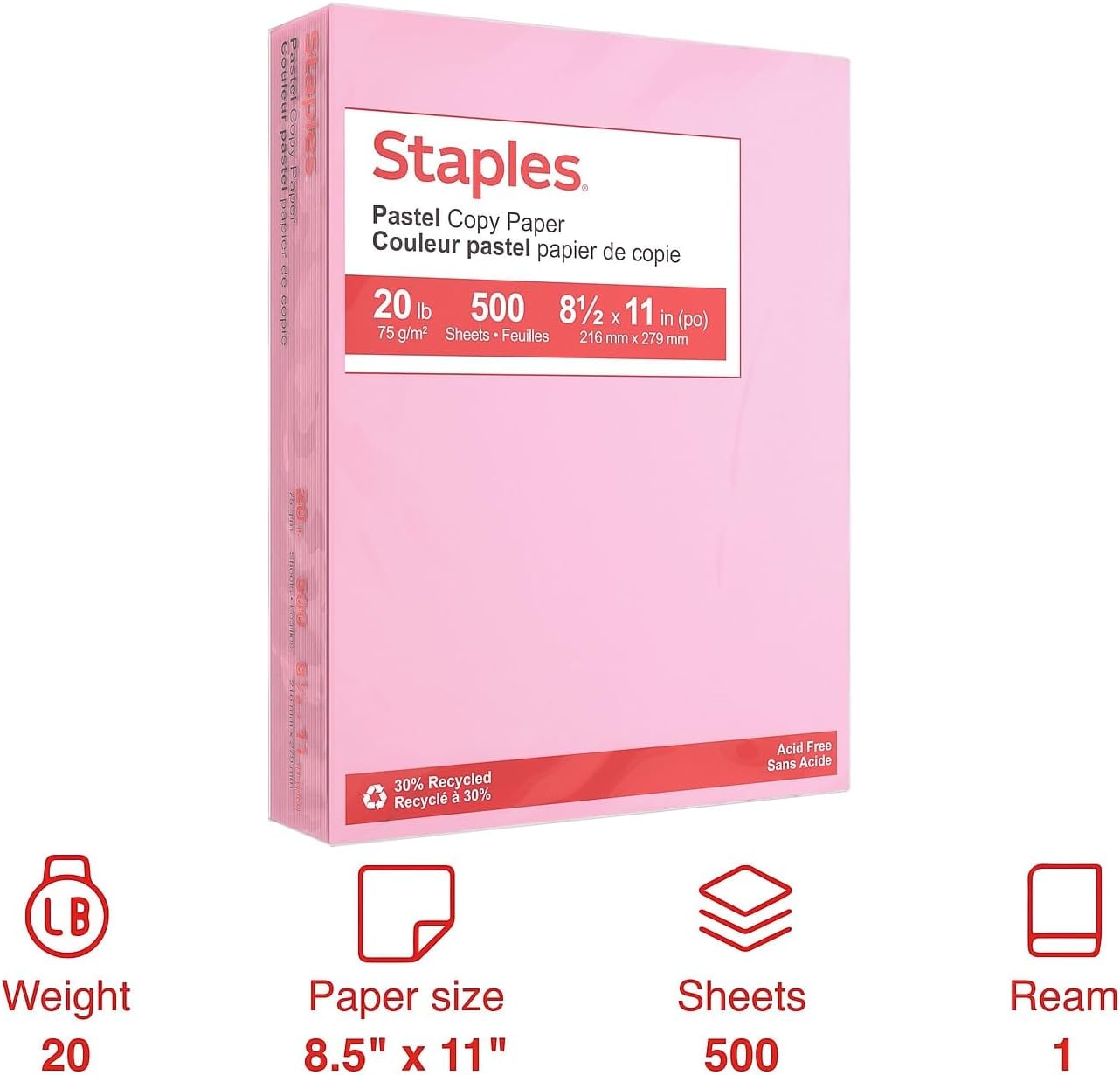 Staples 490935 Pastel Colored Copy Paper 8 12Inch X 11Inch Pink 500Ream 14779 Yaxa Colombia