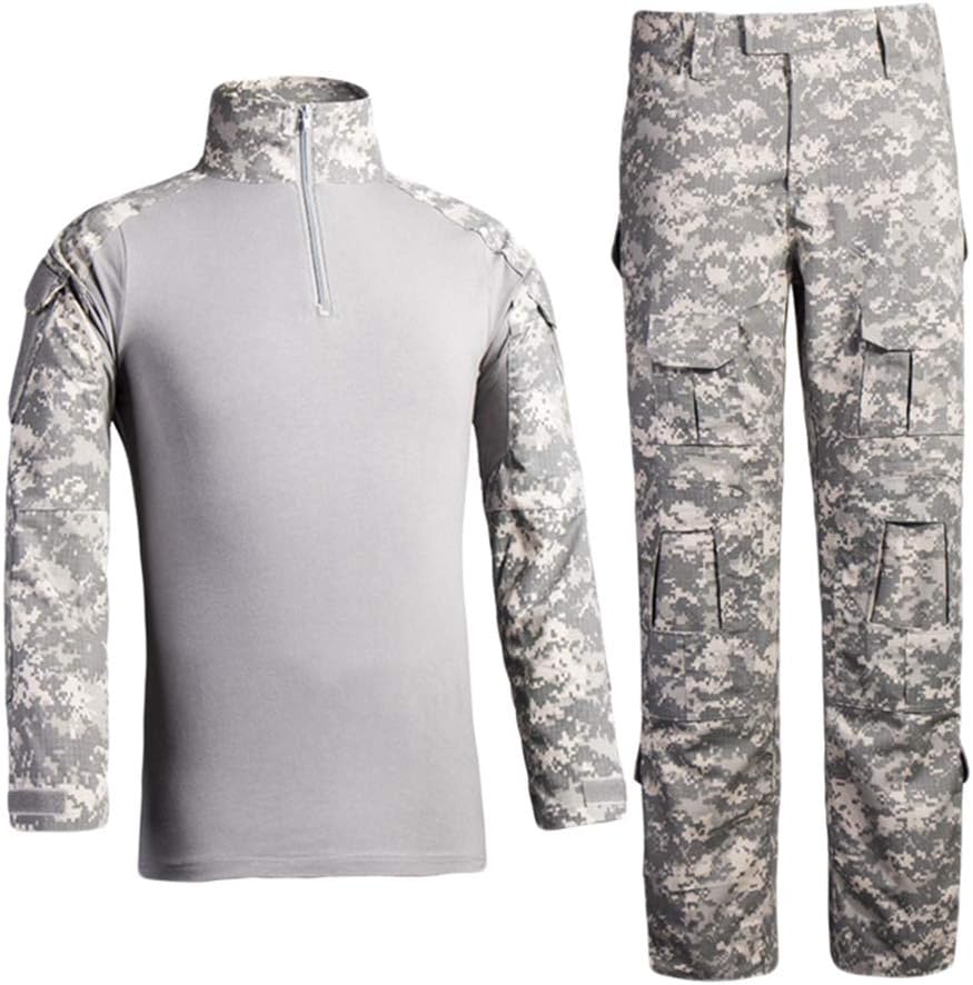 Zhiyuanan Mens Outdoor Military Camouflage Uniform 2 Pieces Sets Tactical Army Hunting Combat Long Sleeve Shirts + Multi-pocket Camo Pants Trousers Trekking Clothing