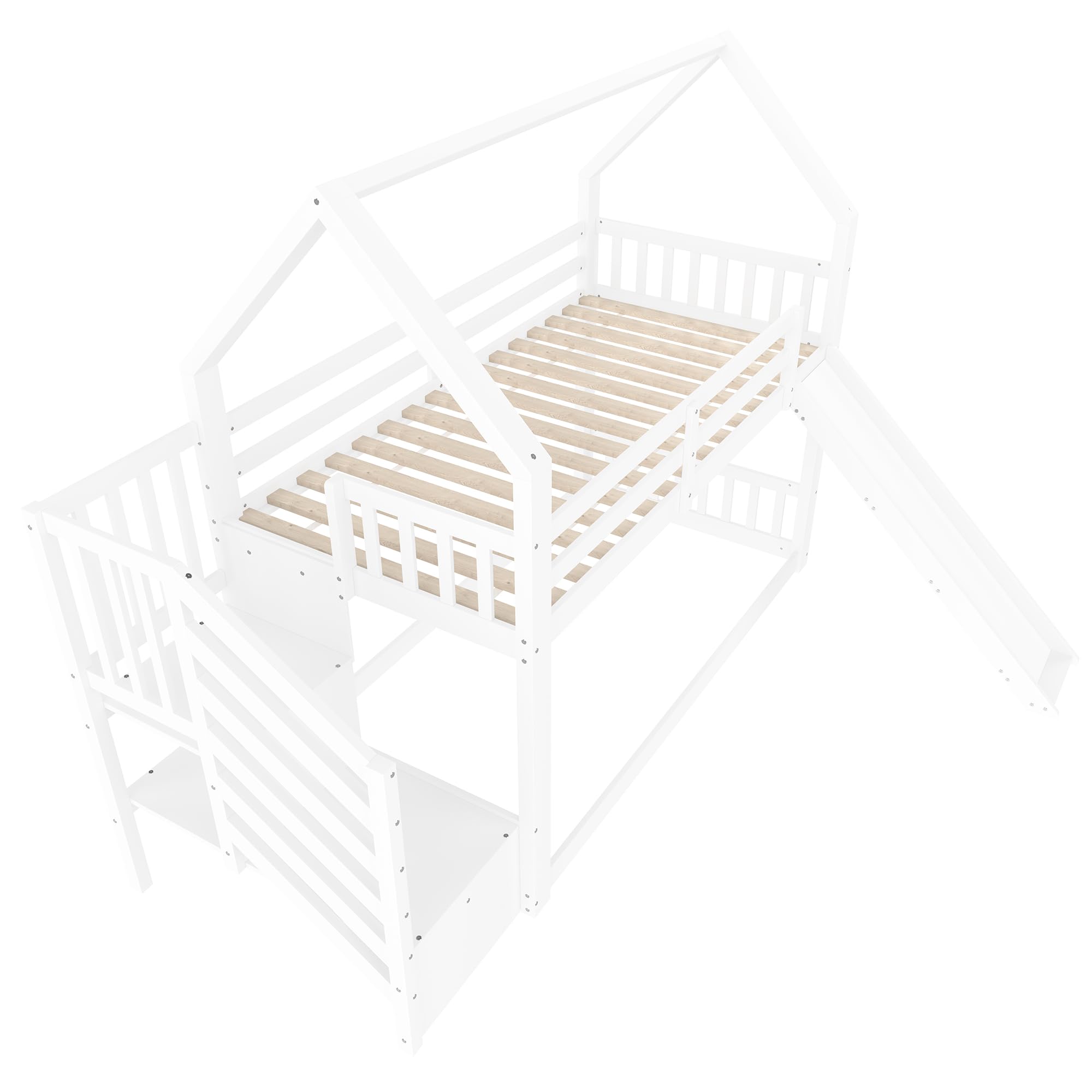 Azkoeesy Came Literas Infantil de 90 x 200 cm - Tobogán - Escaleras - Forma de Casa para niños o Adolescentes Blanco