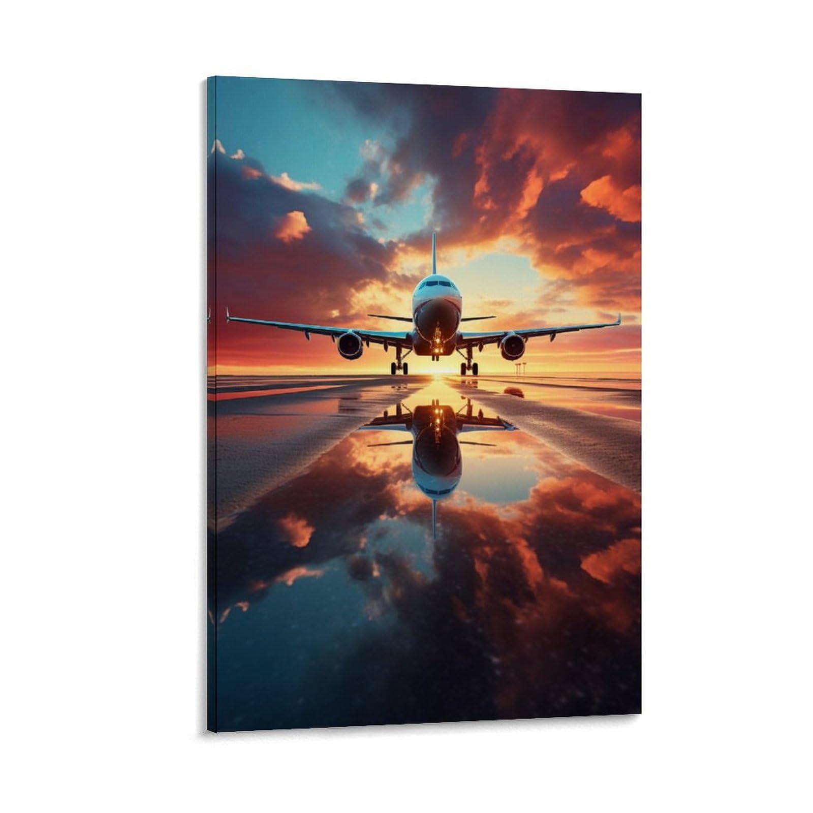 GMUKIFFY Colorful Sky Airplane Painting on Canvas Wall Art Natural Airport Landscape Stretched And Framed Canvas Prints Artwork for Home Decorations Ready to Hang Wall Decor 08x12inch(20x30cm)
