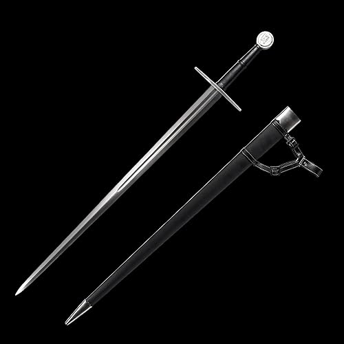 Miniatura 9 de Hoja afilada de acero forjado a mano de 48 pulgadas, espiga completa con funda protectora de cuero, espada medieval de metal real, regalos para