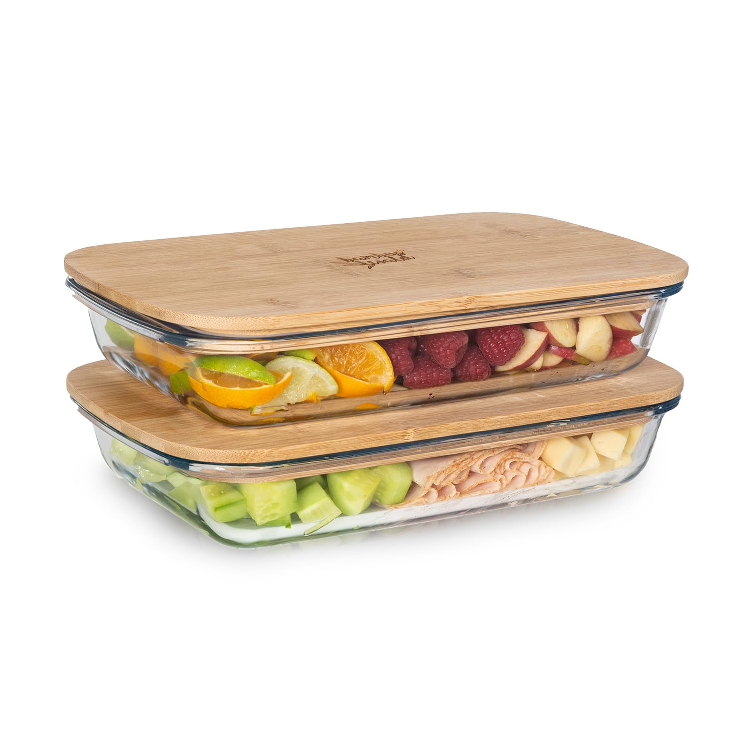 bambuswald© 2x flache Aufschnitt Boxen im Set für den Kühlschrank (mittel) | für die Aufbewahrung und das Servieren von Wurst- und Käseaufschnitt