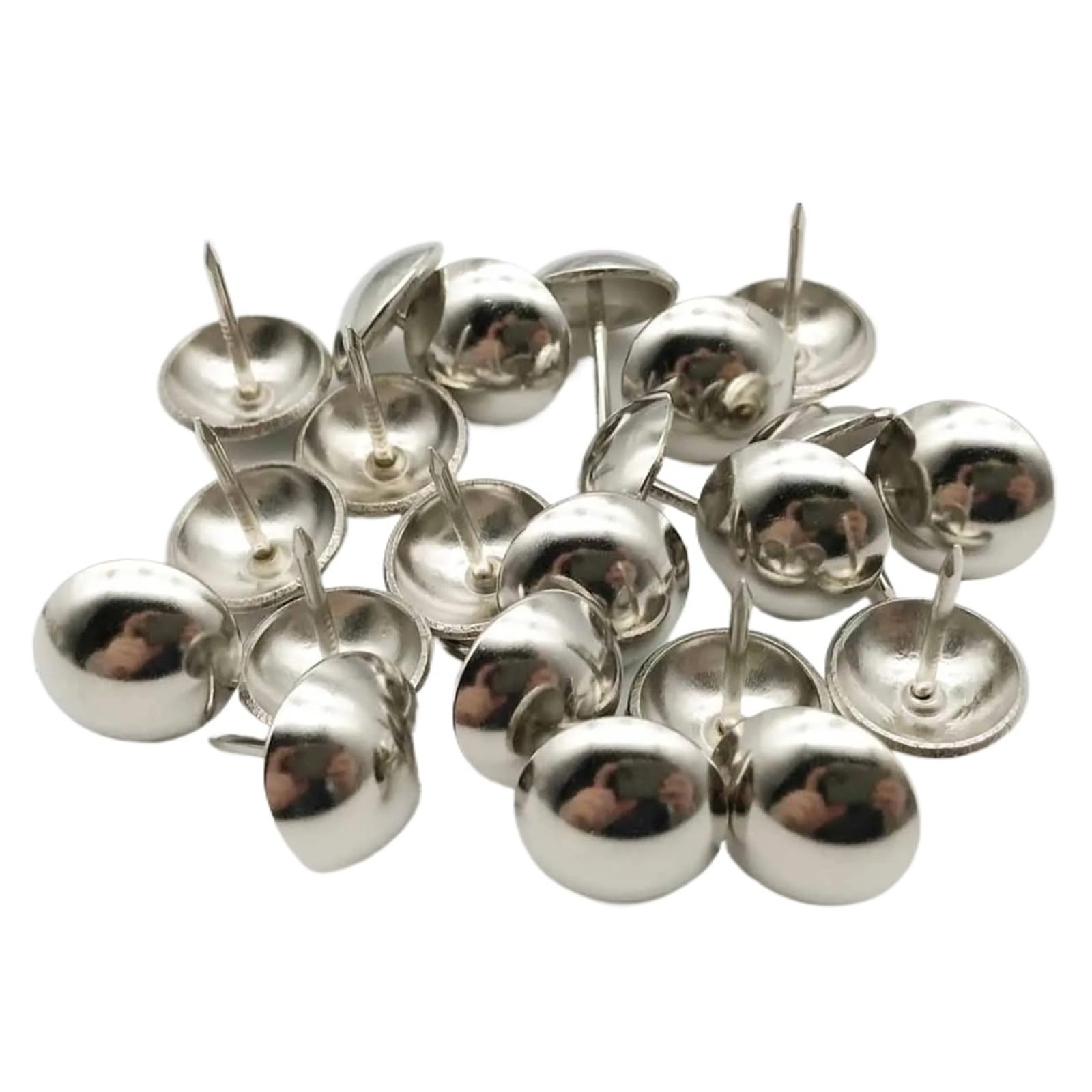 Flat Head Push Pins 100pcs Golden Silvery Upholstery Nail Wooden Box Sofa Shoes Decorative Tack Stud Pushpin Doornail(Silvery cap dia 14mm)